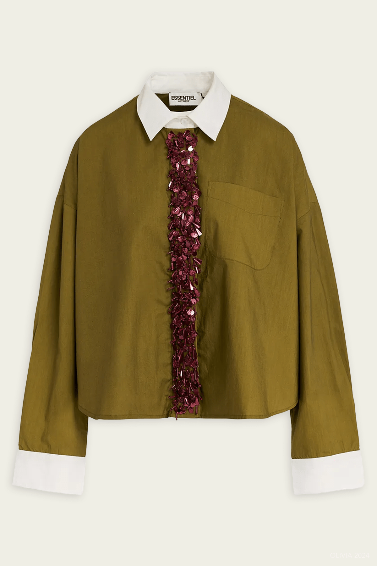 Gail Embellished Cotton Shirt in Khaki - shop - olivia.com