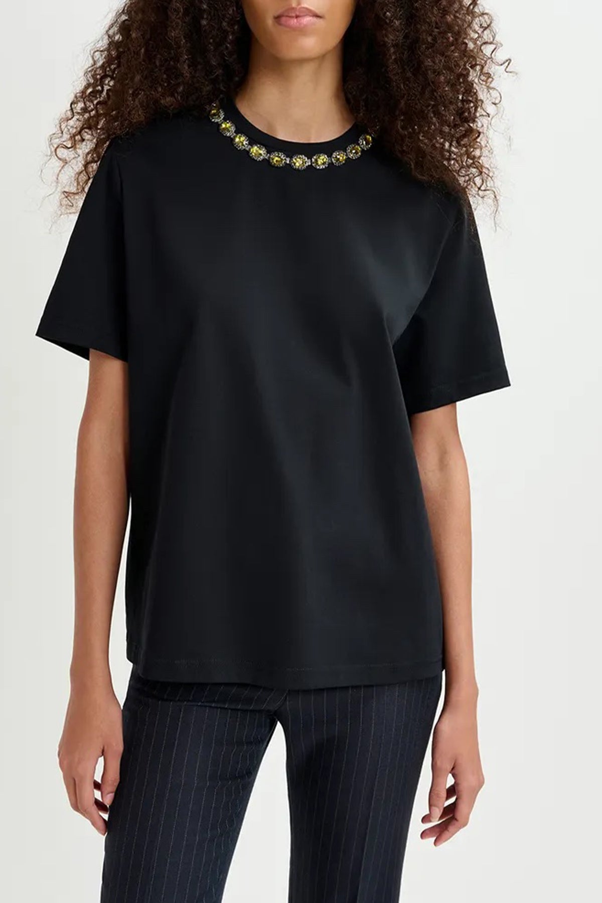 Galenic Rhinestone - Embellished T-Shirt in Black - shop - olivia.com