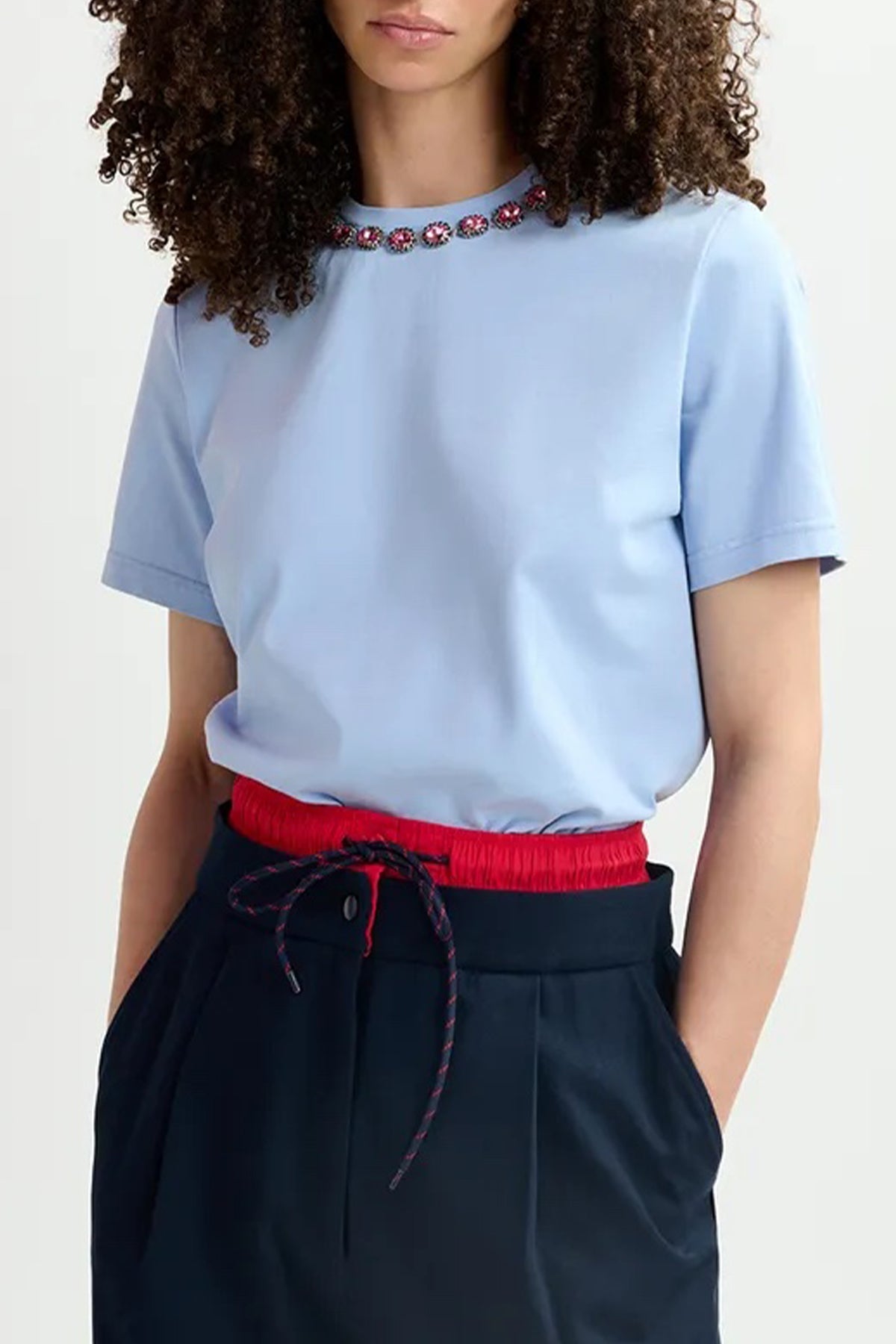 Galenic Rhinestone - Embellished T-Shirt in Light Blue - shop - olivia.com