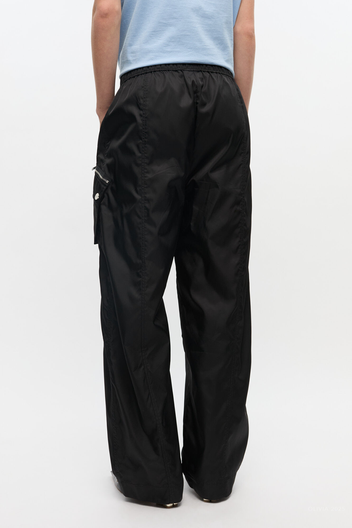 Nylon Elasticated Trousers in Black