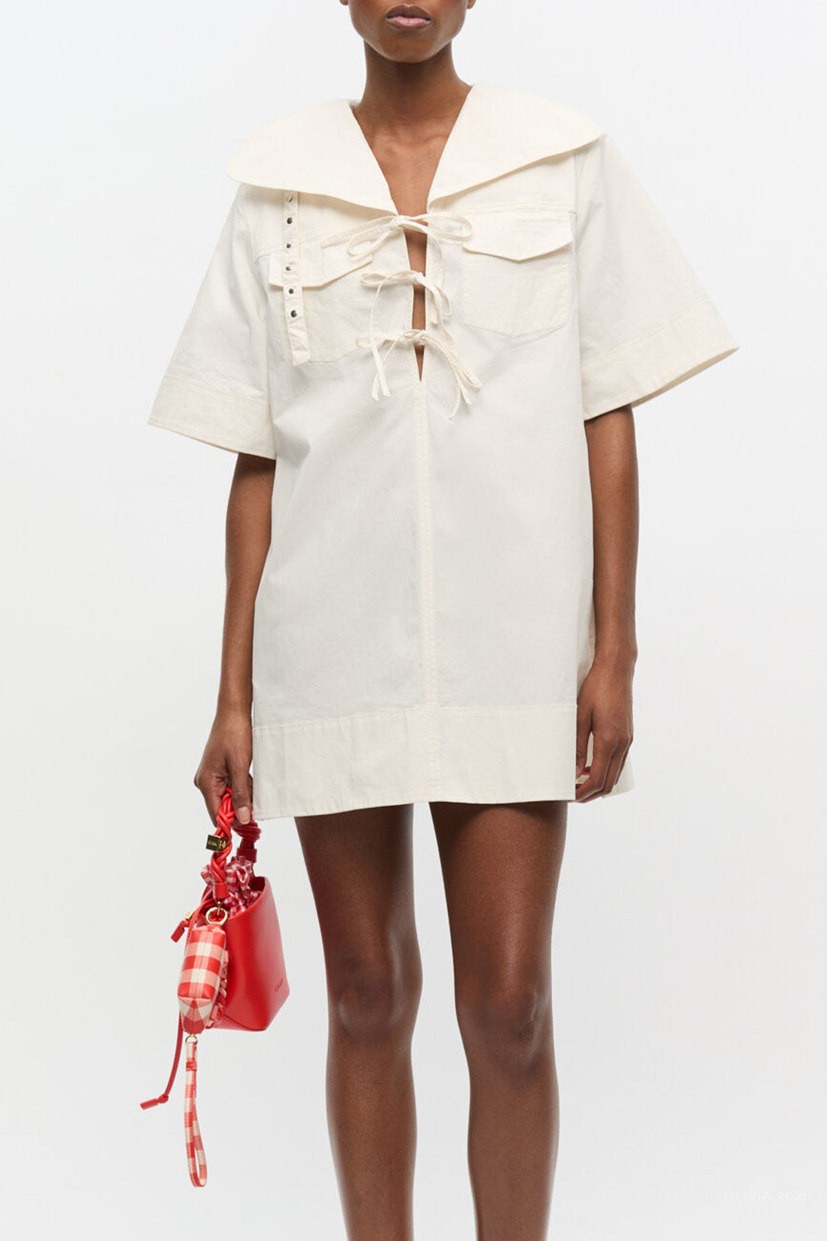 Stretch Cotton Mini Dress in Egret Stretch Cotton Mini Dress in Egret