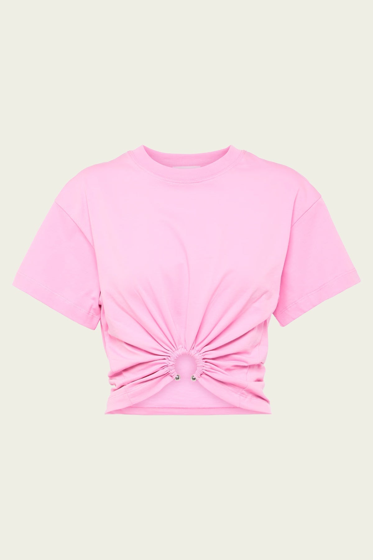 Gathered Cotton Cropped T-Shirt in Pink - shop - olivia.com