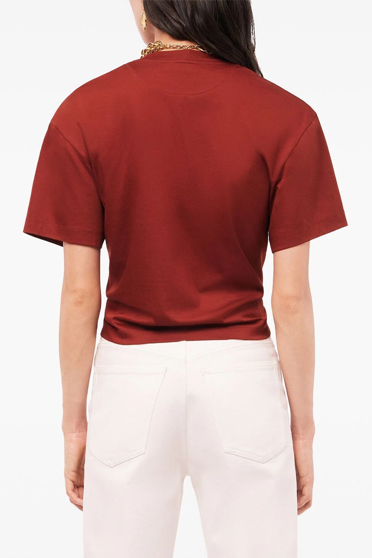 Gathered Cotton Cropped T - Shirt in Terracotta - shop - olivia.com