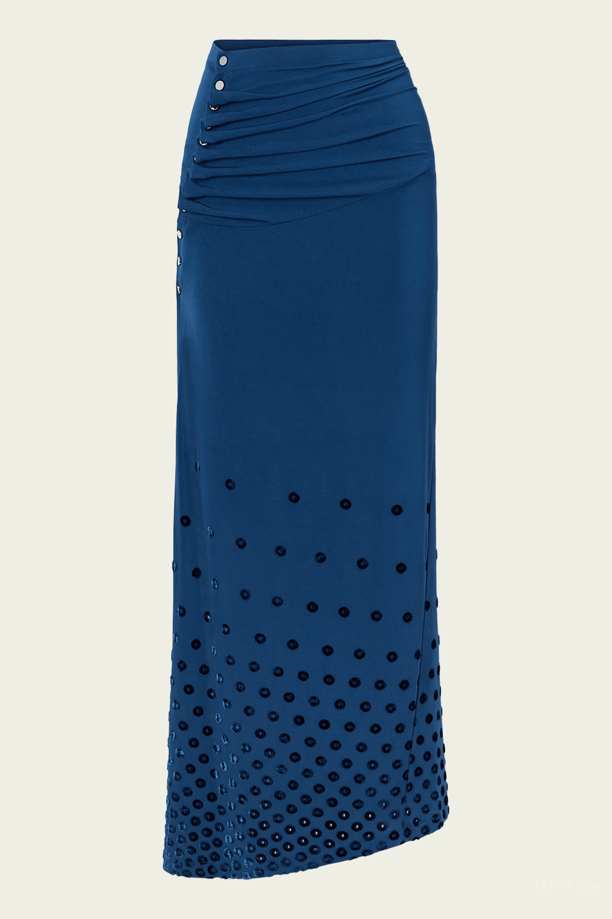 Gathered Flocked Jersey Maxi Skirt in Deep Lake - shop-olivia.com