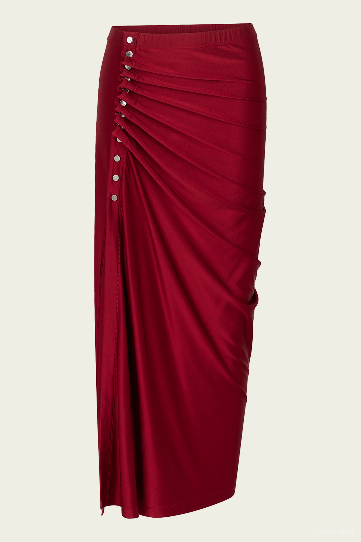 Gathered Jersey Midi Skirt in Scarlet Red - shop - olivia.com