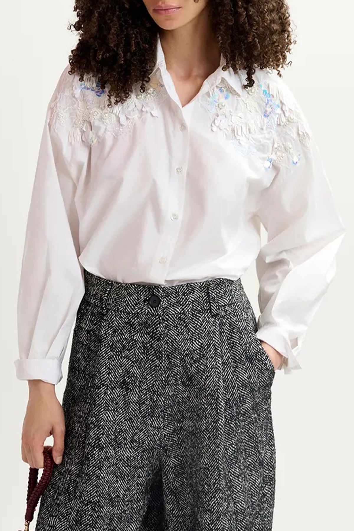 Gdog Beaded Embroideries Cotton Shirt in White - shop - olivia.com