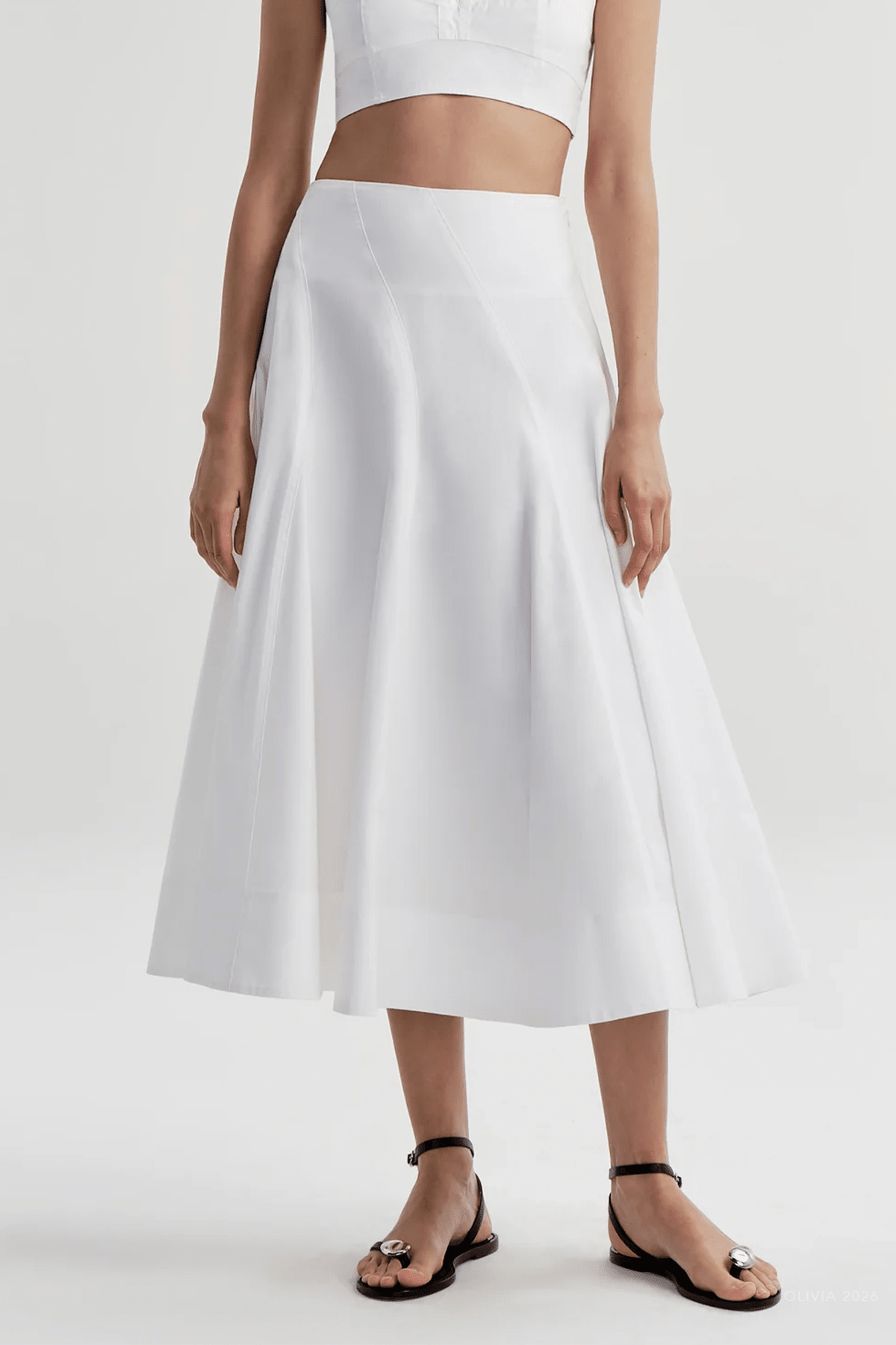 Gemma Stretch Cotton Midi Skirt in White - shop - olivia.com