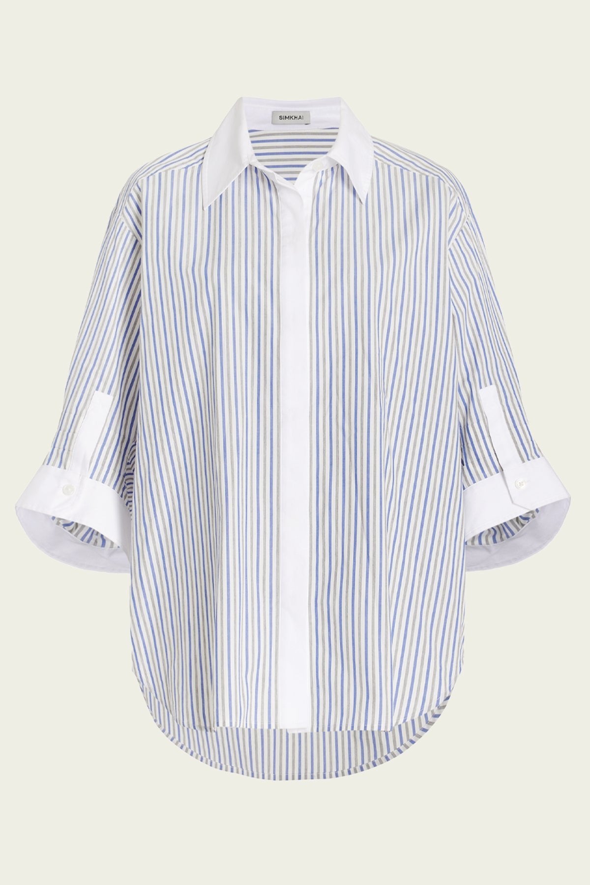 Gemma Three Quarter Sleeve Shirt in Cool Gray Stripe - shop - olivia.com