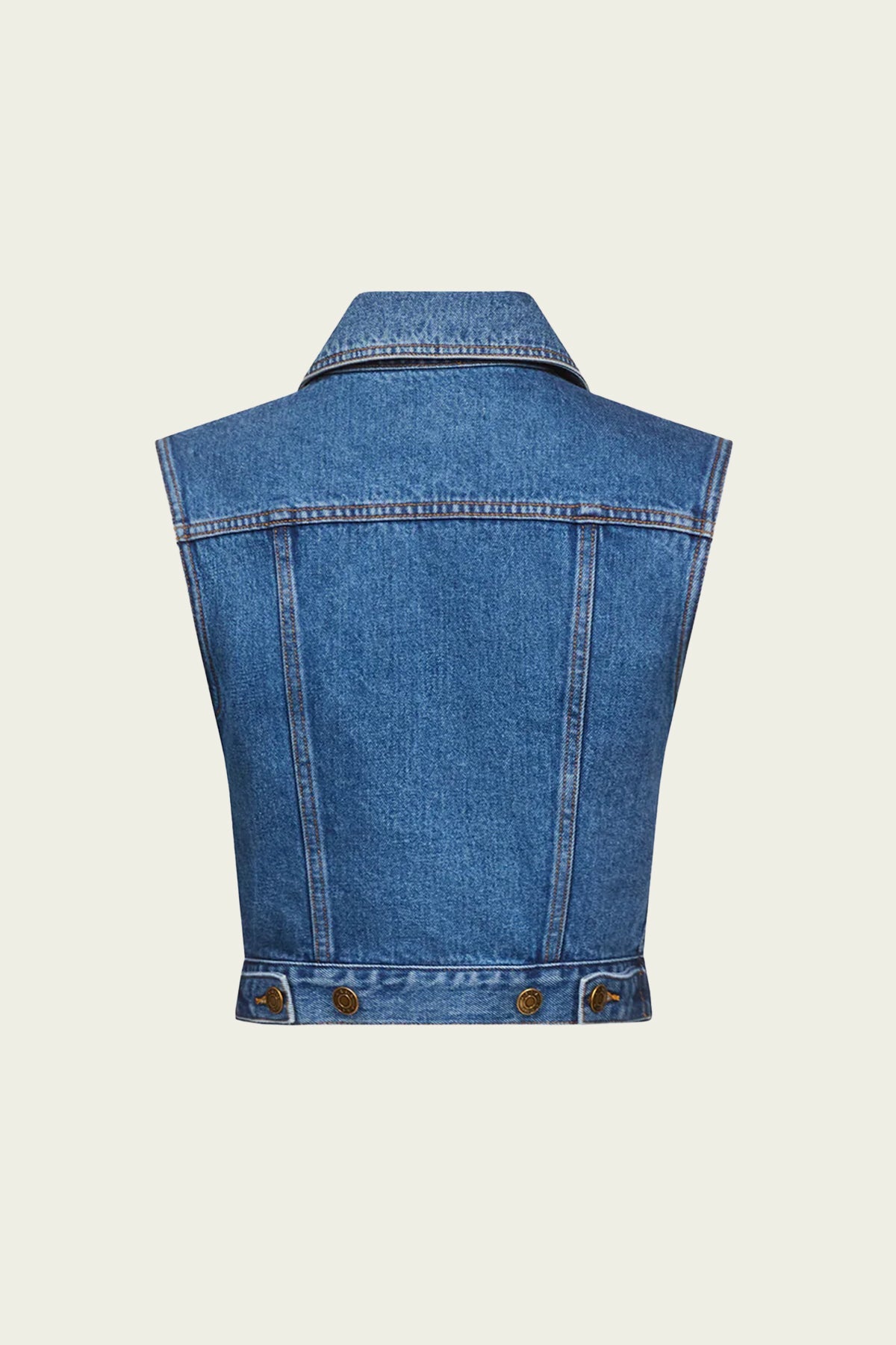 Gemstone Button Denim Gilet in Medium Blue - shop - olivia.com