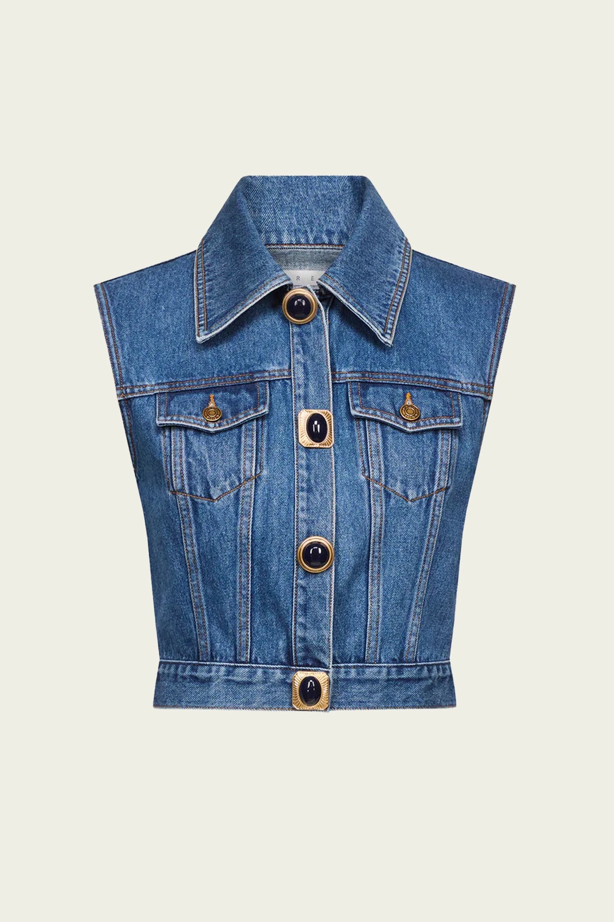 Gemstone Button Denim Gilet in Medium Blue - shop - olivia.com