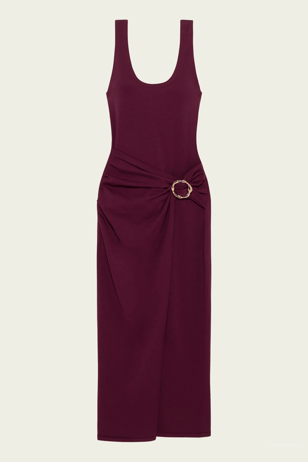 Genne Draped Knit Midi Dress in Fig - shop-olivia.com