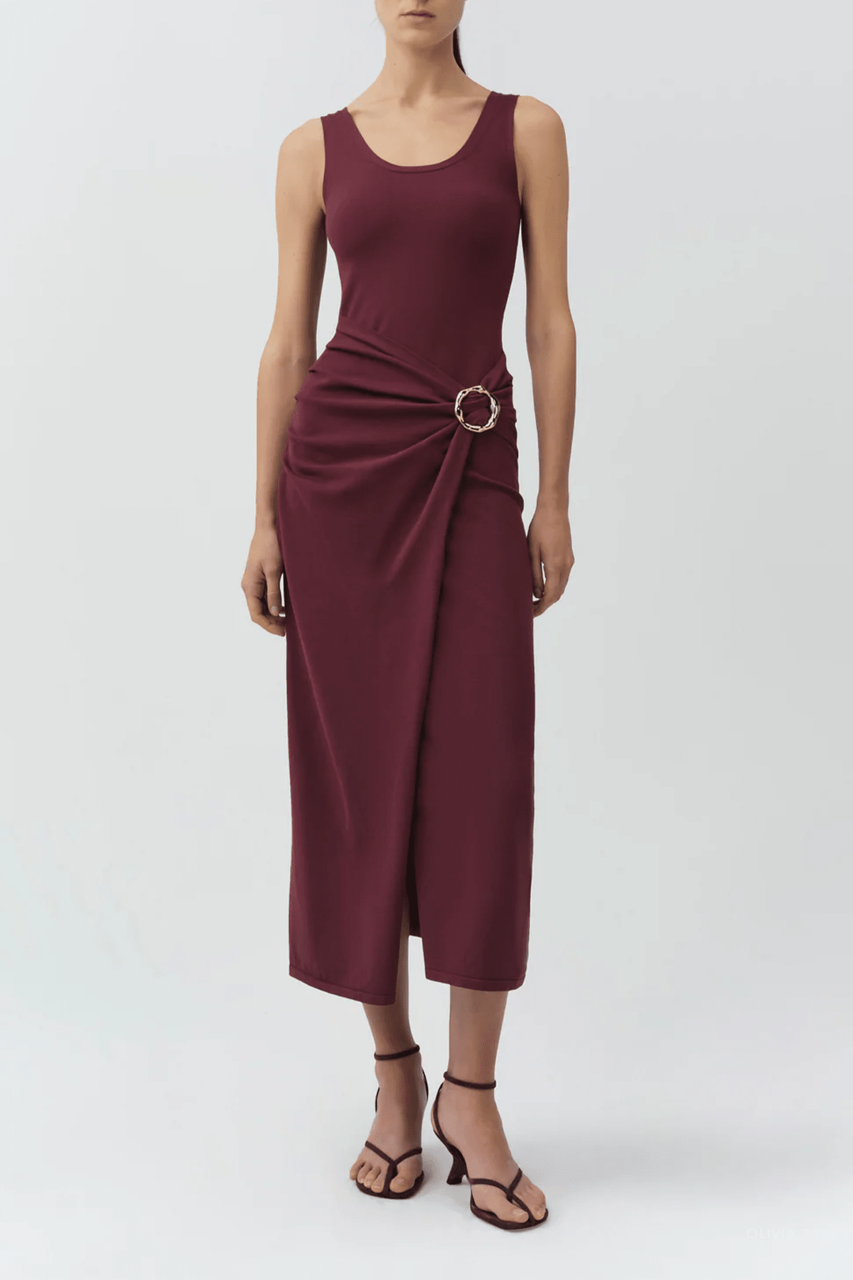 Genne Draped Knit Midi Dress in Fig - shop-olivia.com