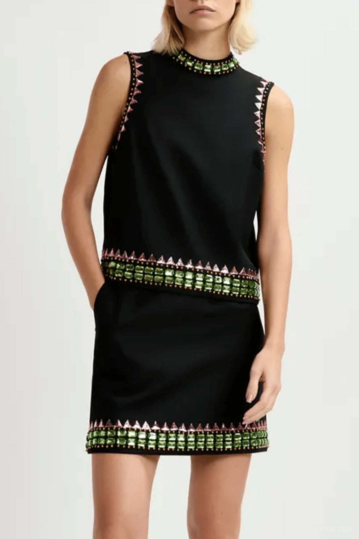 Glaciers Rhinestone Embellished Mini Skirt in Black - shop - olivia.com