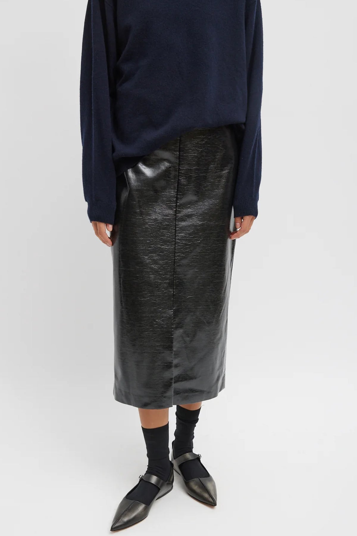 Glossed Jersey Pencil Skirt in Black - shop - olivia.com