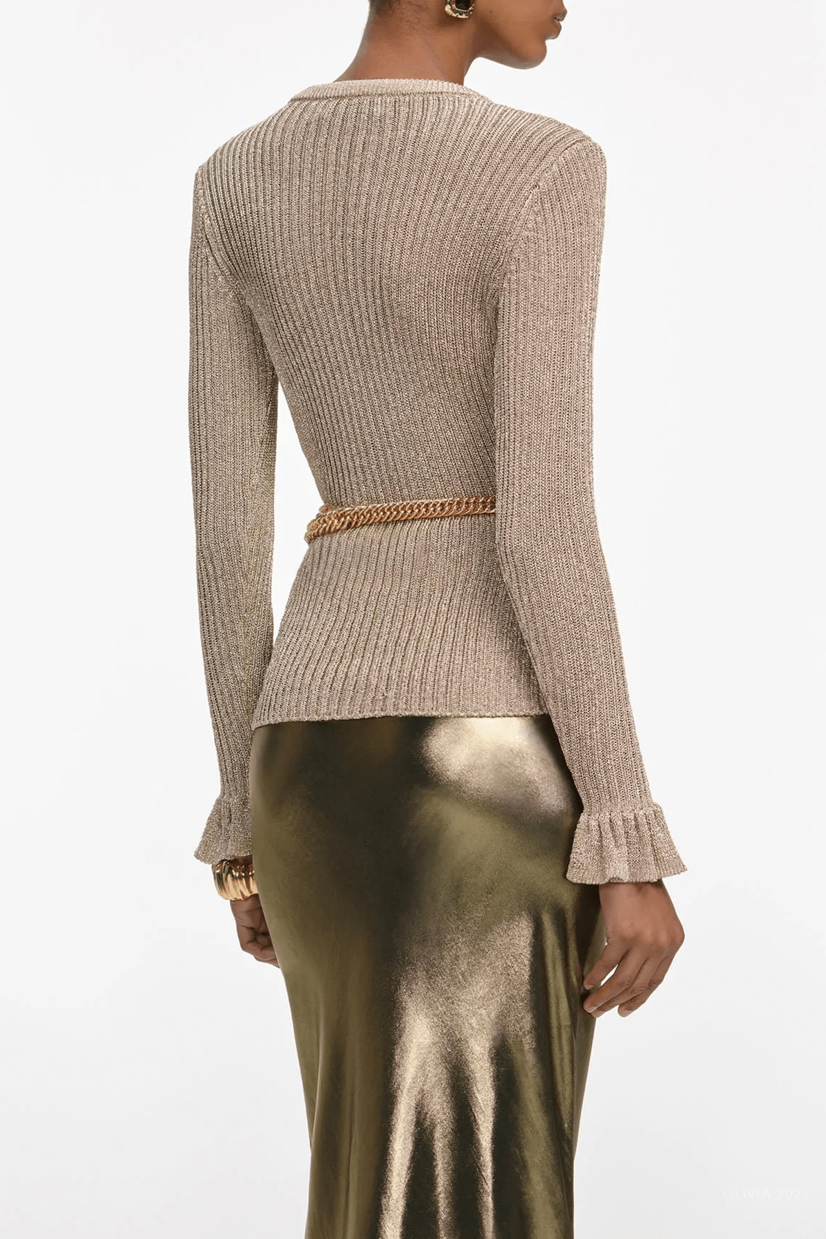 Gold Lurex Ribbed Knit Top - shop - olivia.com