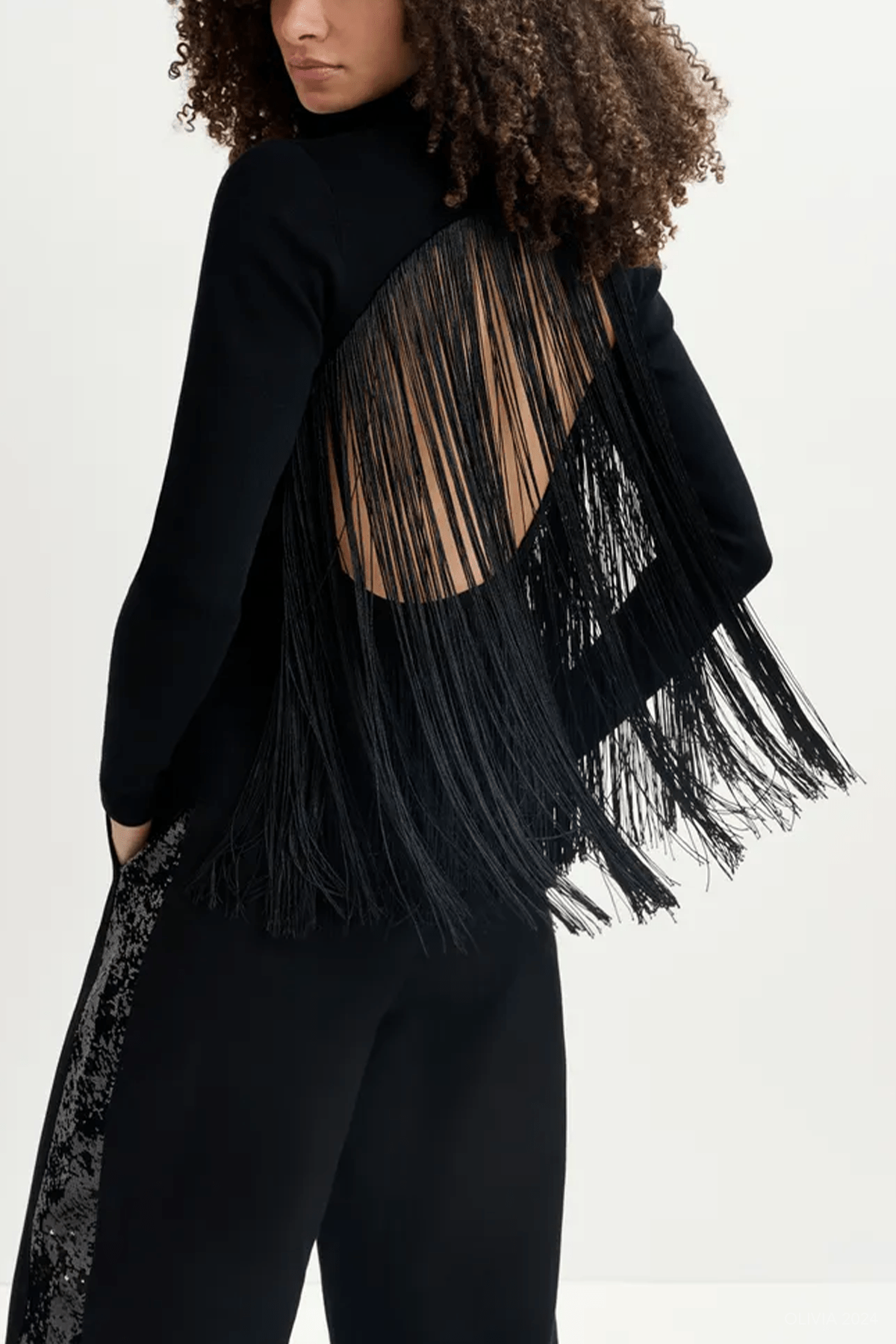 Golittle Fringe - Back Knit Sweater in Black - shop - olivia.com