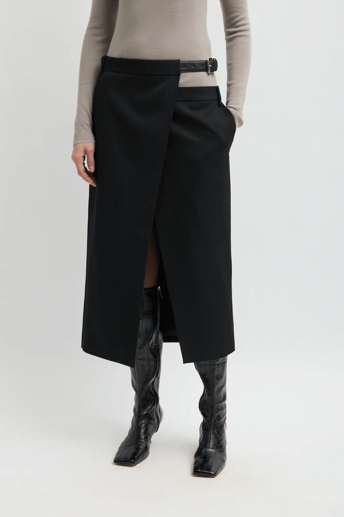 Gossamer Plain Weave Double Apron Skirt in Black - shop-olivia.com