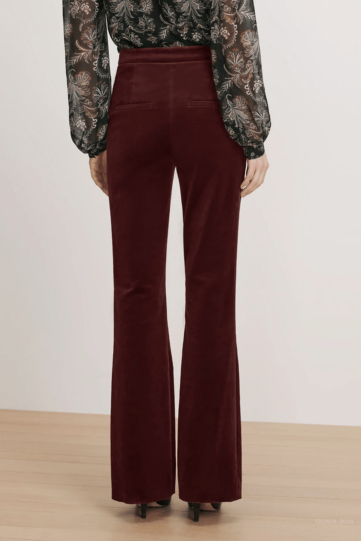 Gracie Velvet Flare Pant in Burgundy - shop-olivia.com