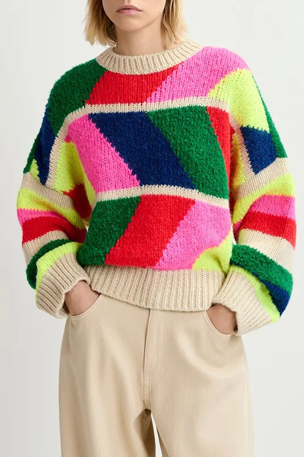 Gradation Geometric Knitted Sweater in Multicolor - shop - olivia.com