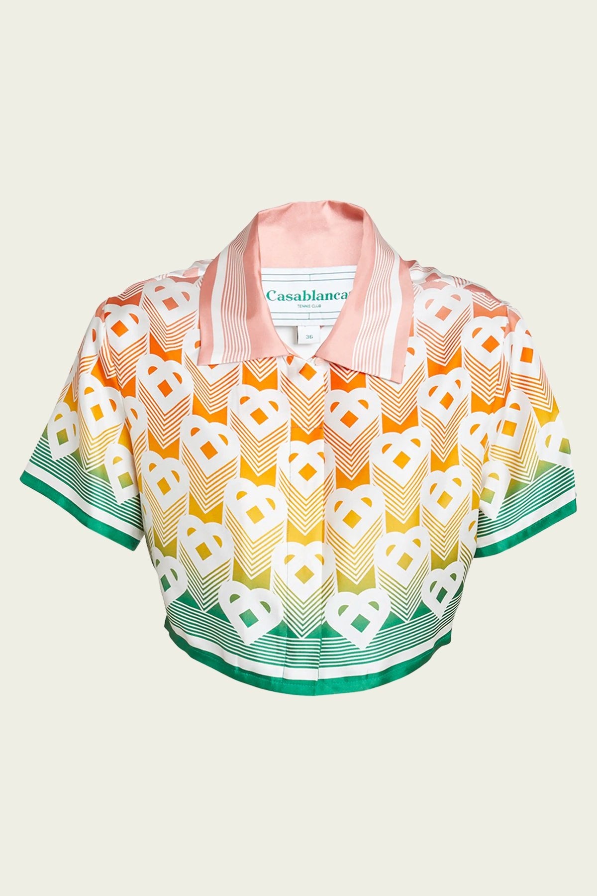 Gradient Heart Monogram Cropped Silk Shirt in Multicolor - shop-olivia.com