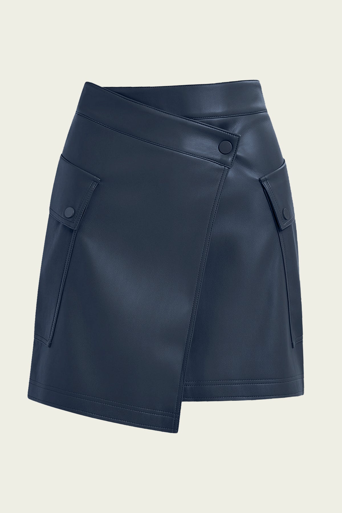 Gradual Faux Leather Mini Wrap Skirt in Navy Blue - shop - olivia.com