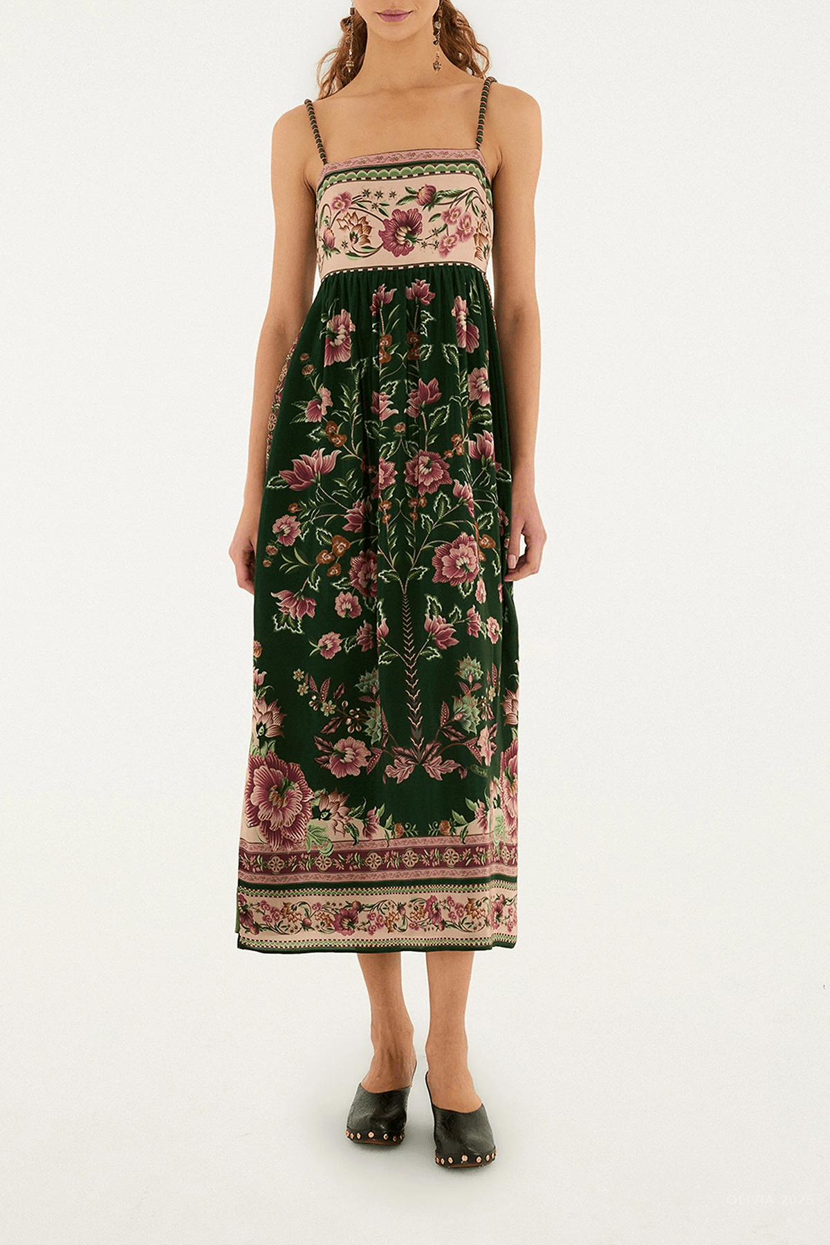 Green Flowering Garden Tree Sleeveless Midi Dress - shop - olivia.com