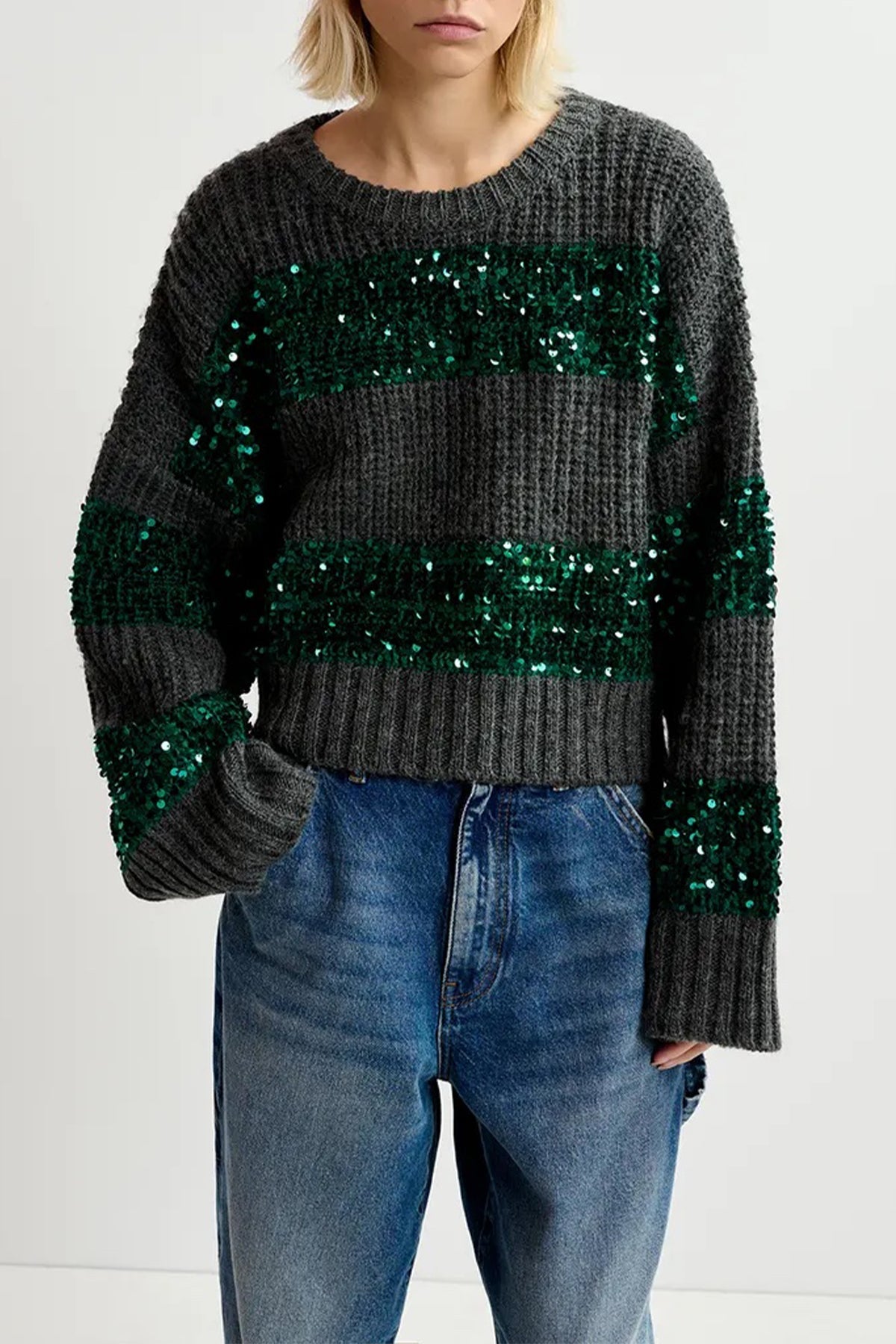 Group Knit Sequin Sweater in Dark Grey - shop - olivia.com