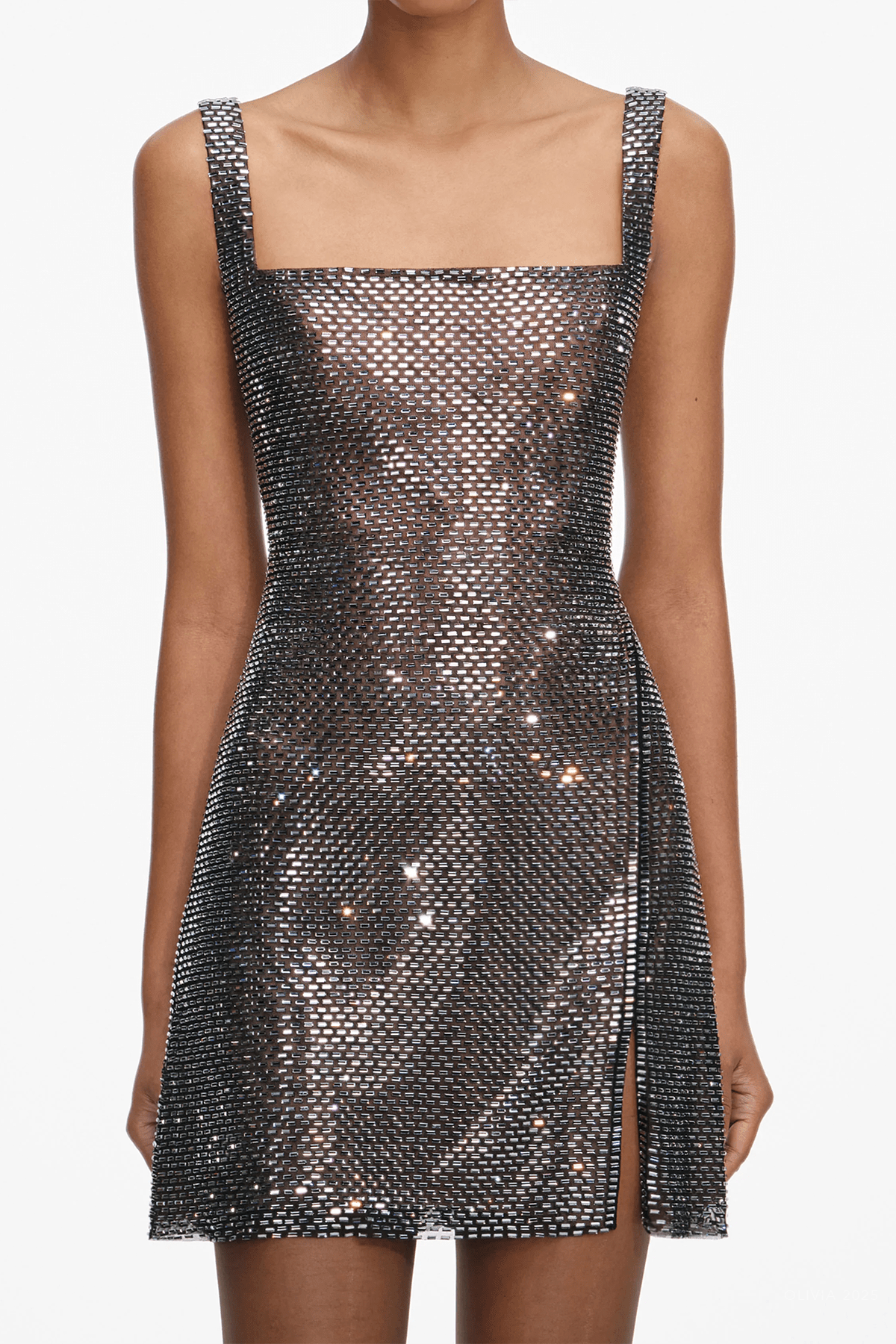 Gunmetal Rhinestone Mesh Mini Dress - shop - olivia.com