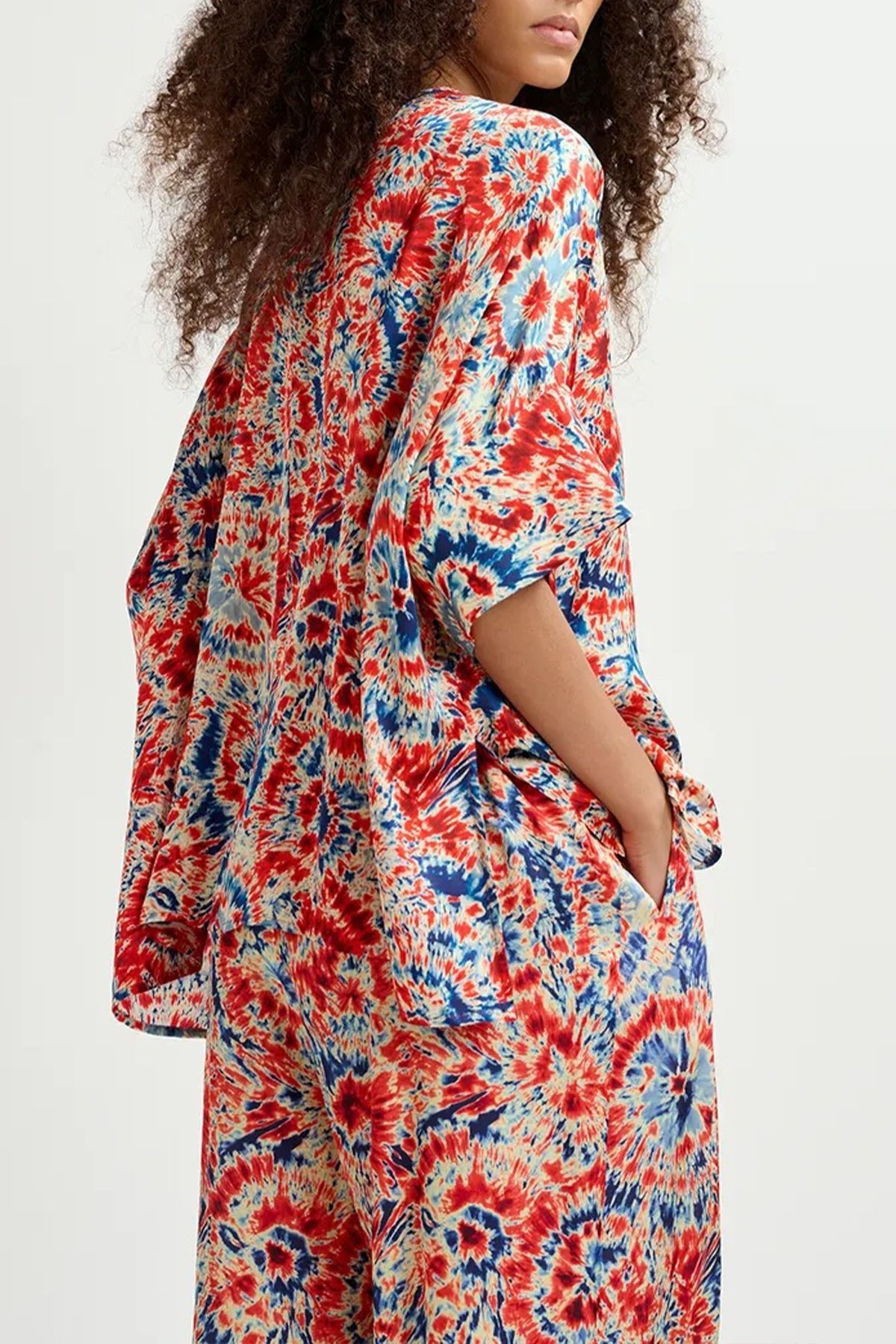 Guns Tie - Dye Printed Oversized Top in Red and Blue - shop - olivia.com