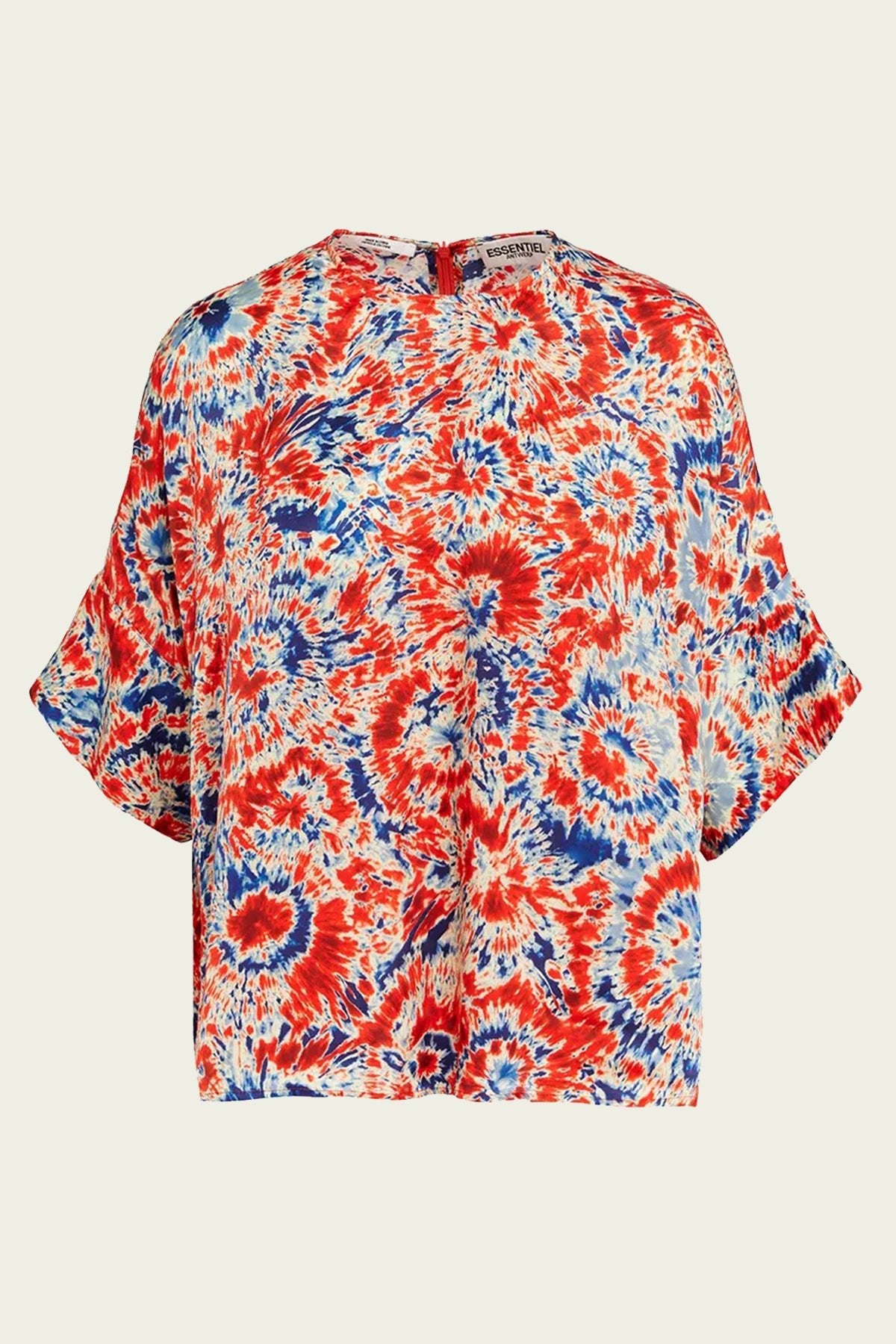 Guns Tie - Dye Printed Oversized Top in Red and Blue - shop - olivia.com