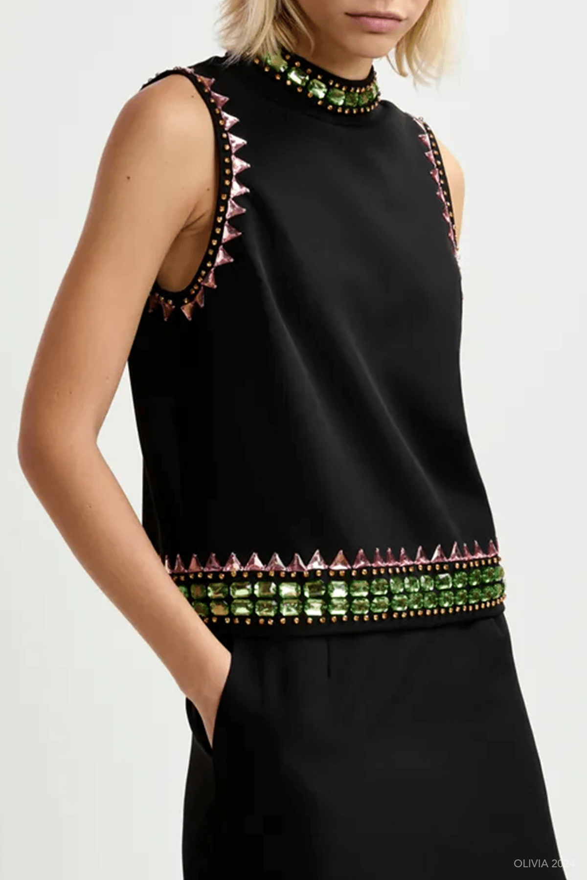 Gymnast Rhinestone Embellished Top in Black - shop - olivia.com