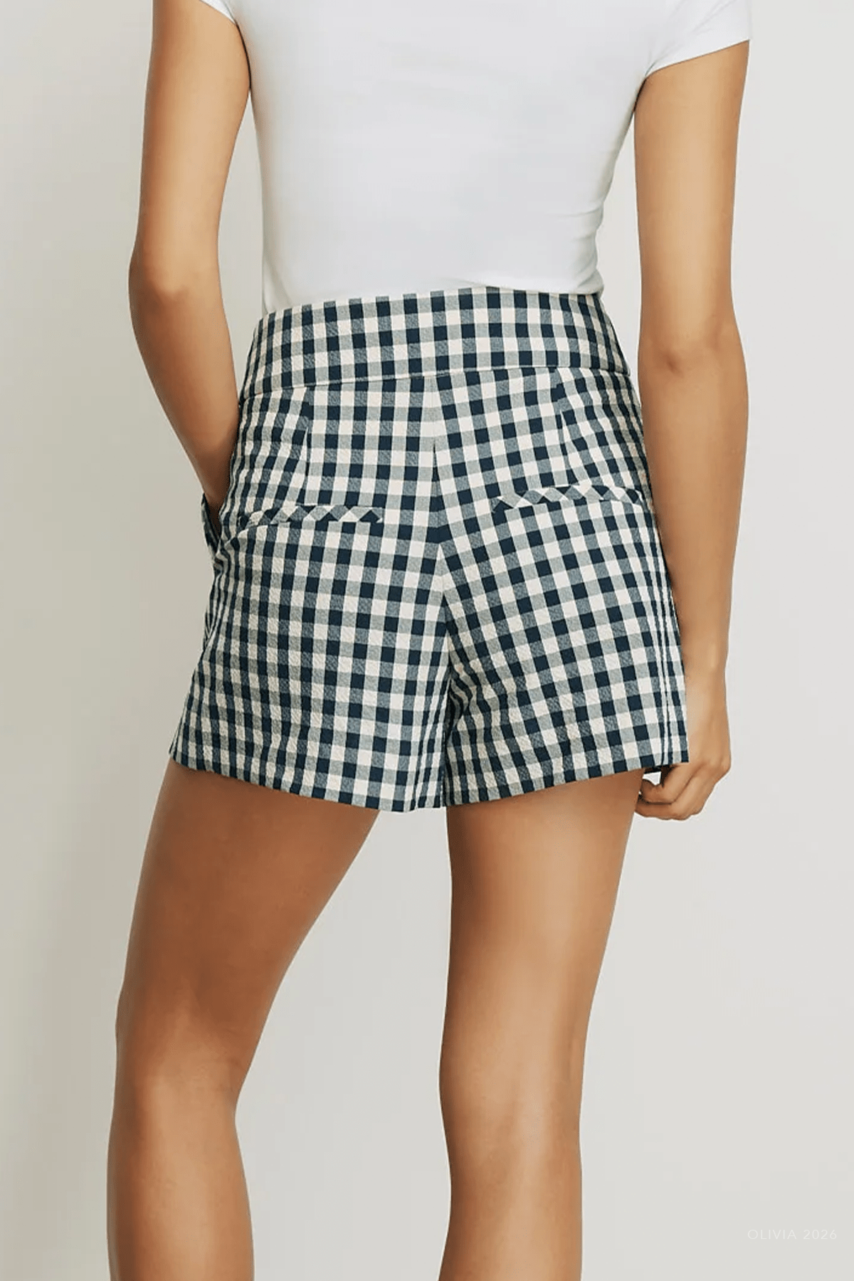 Haina Gingham Short in Navy Dove White - shop-olivia.com