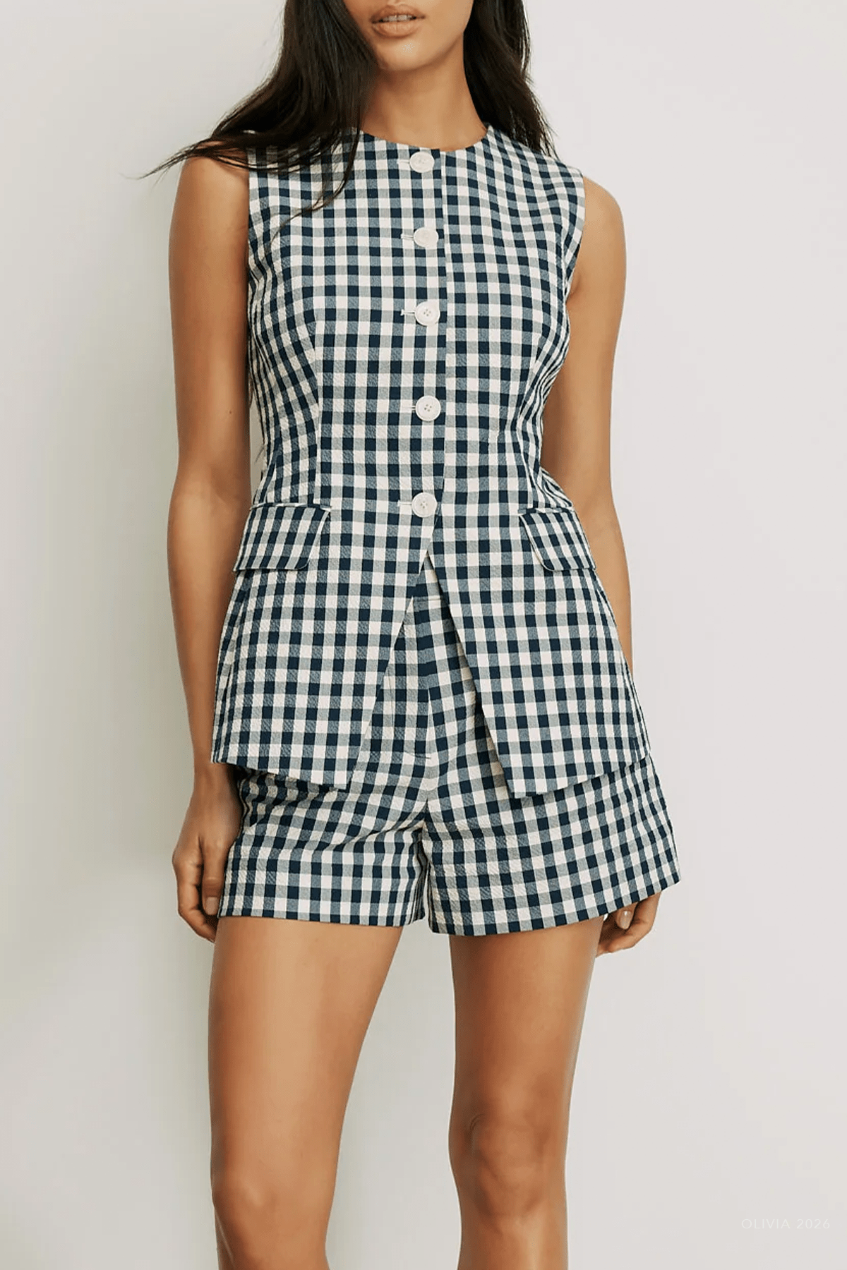 Haina Gingham Short in Navy Dove White - shop-olivia.com