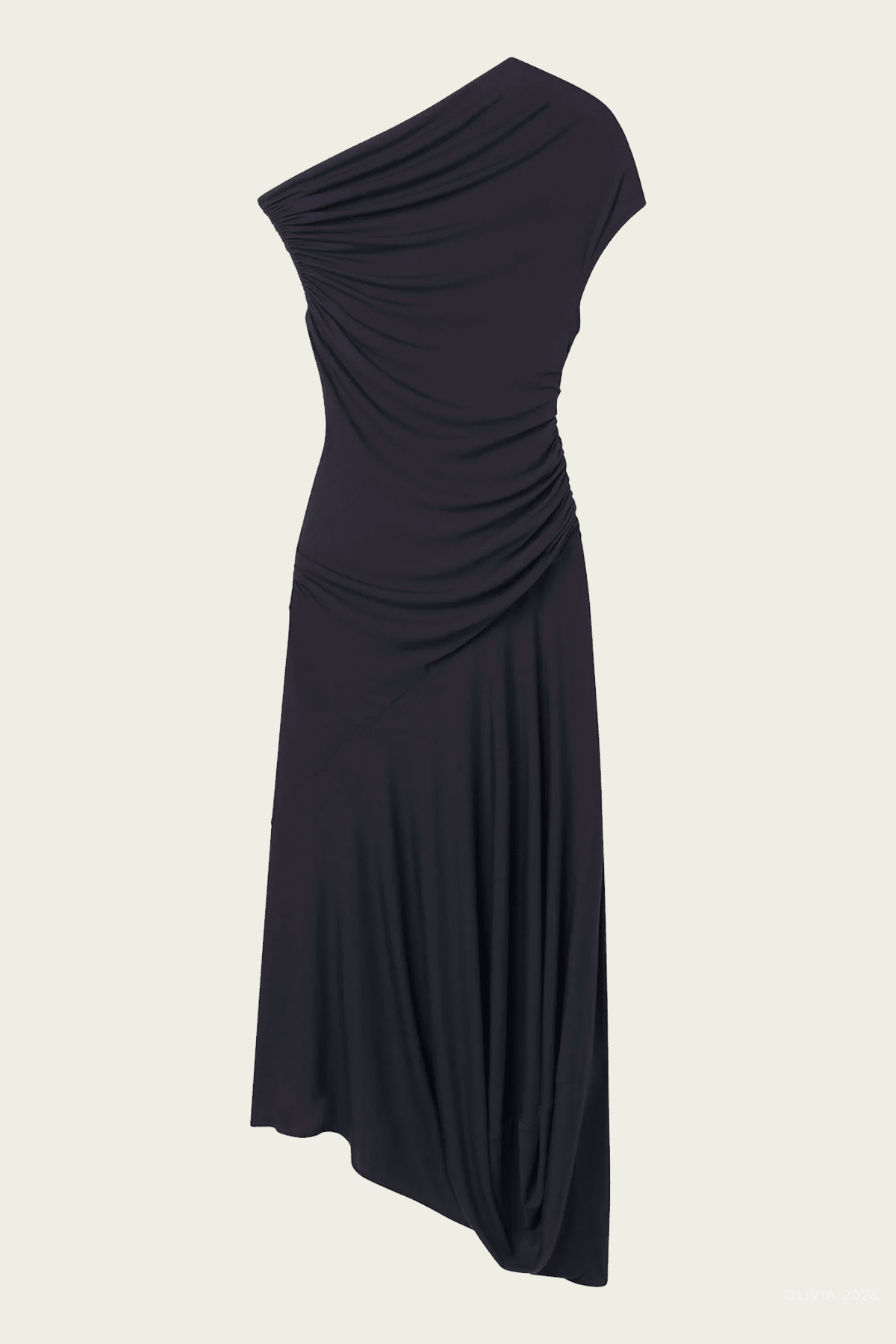 Halle One Shoulder Jersey Midi Dress in Night Blue - shop - olivia.com