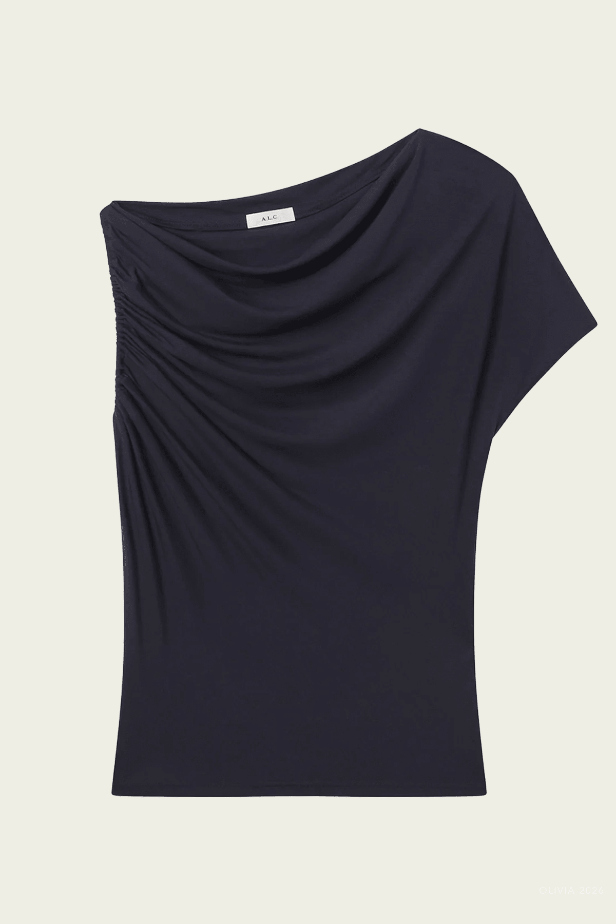 Halle One Shoulder Tee in Night Blue - shop - olivia.com