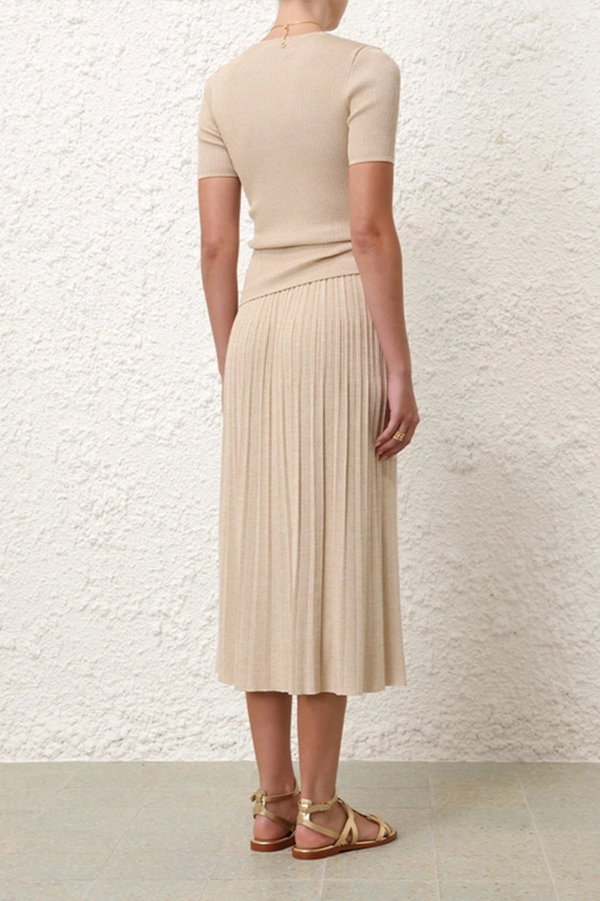 Halliday Rip Midi Skirt in Cream Lurex - shop-olivia.com