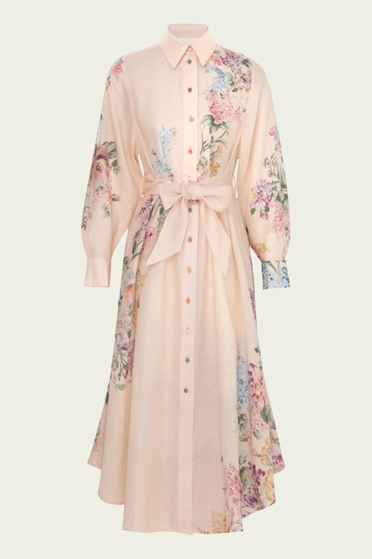 Halliday Tucked Shirt Dress in Cream Watercolour Floral - shop - olivia.com