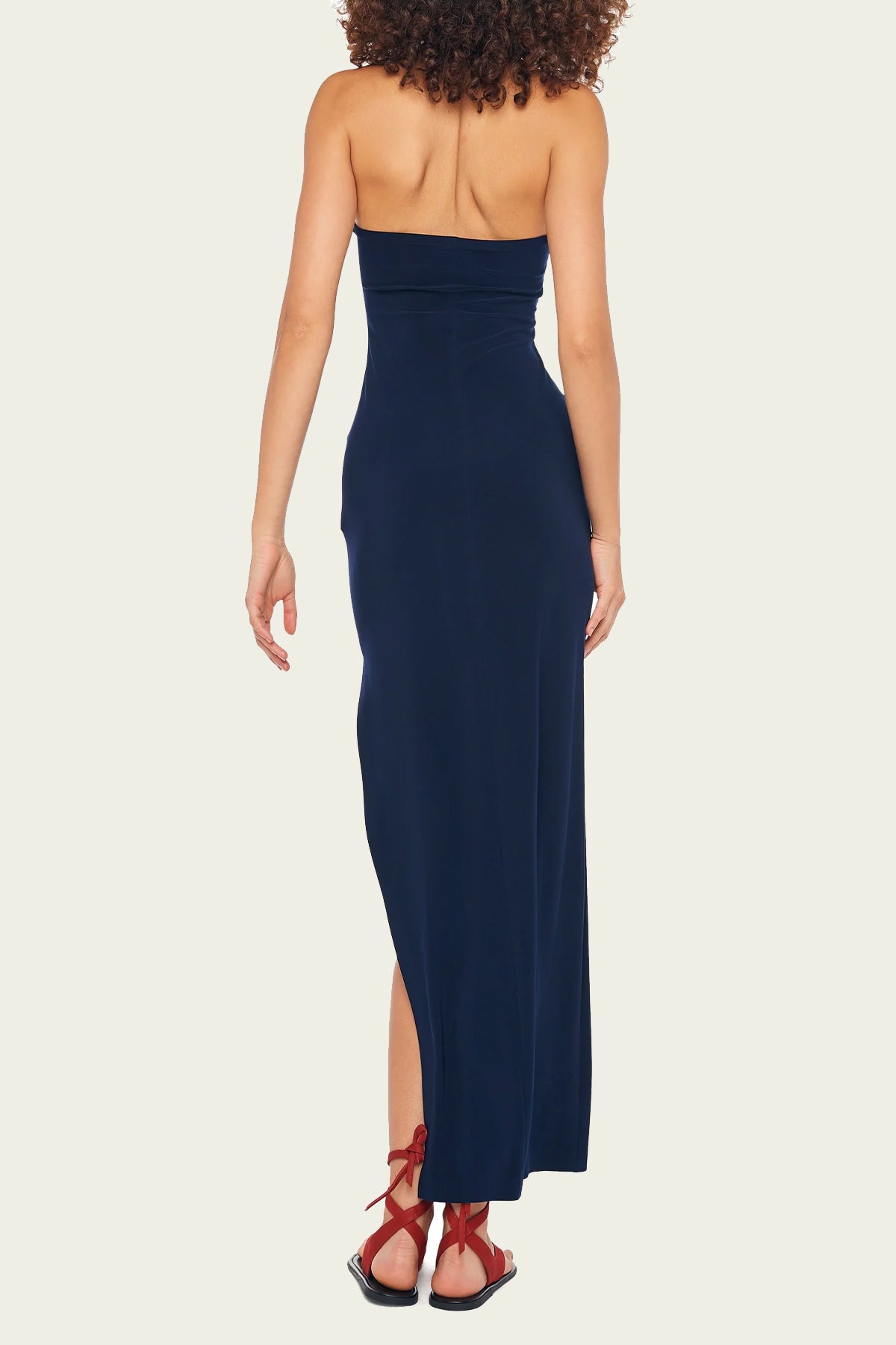 Halter Turtle Side Slit Gown in True Navy - shop-olivia.com