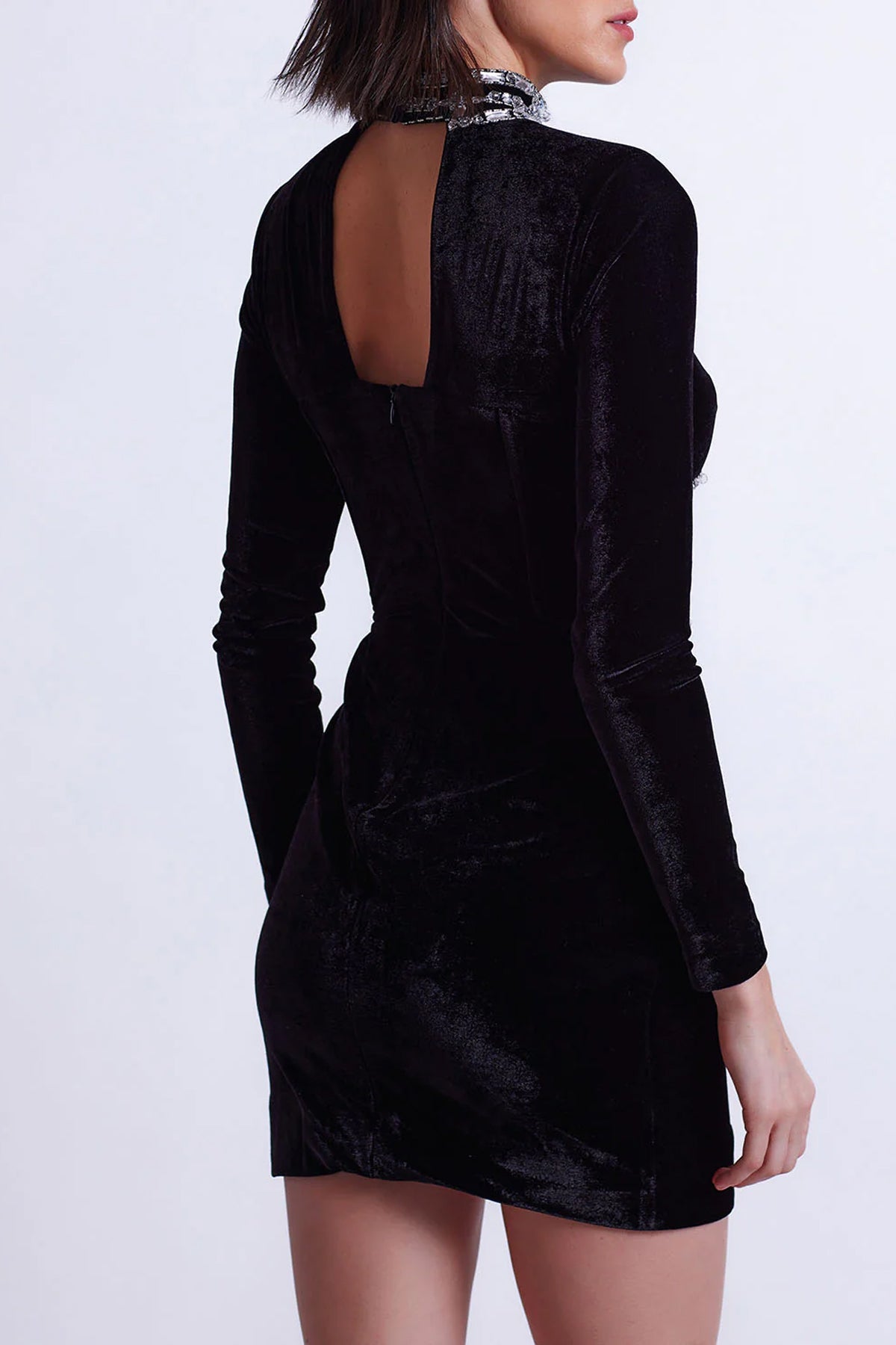 Hand Beaded Velvet Bustier Mini Dress in Black - shop - olivia.com