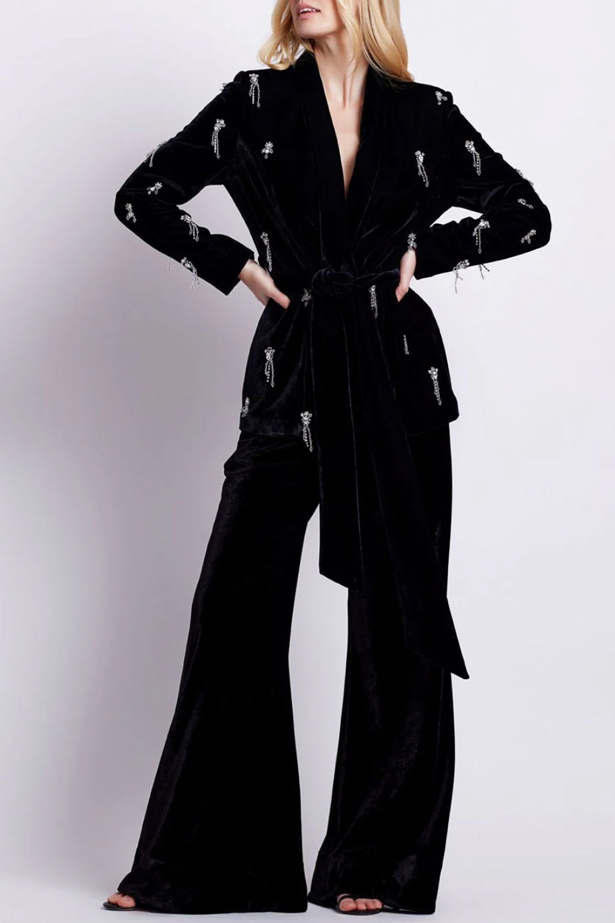 Hand - Beaded Velvet Kimono Jacket in Black - shop - olivia.com