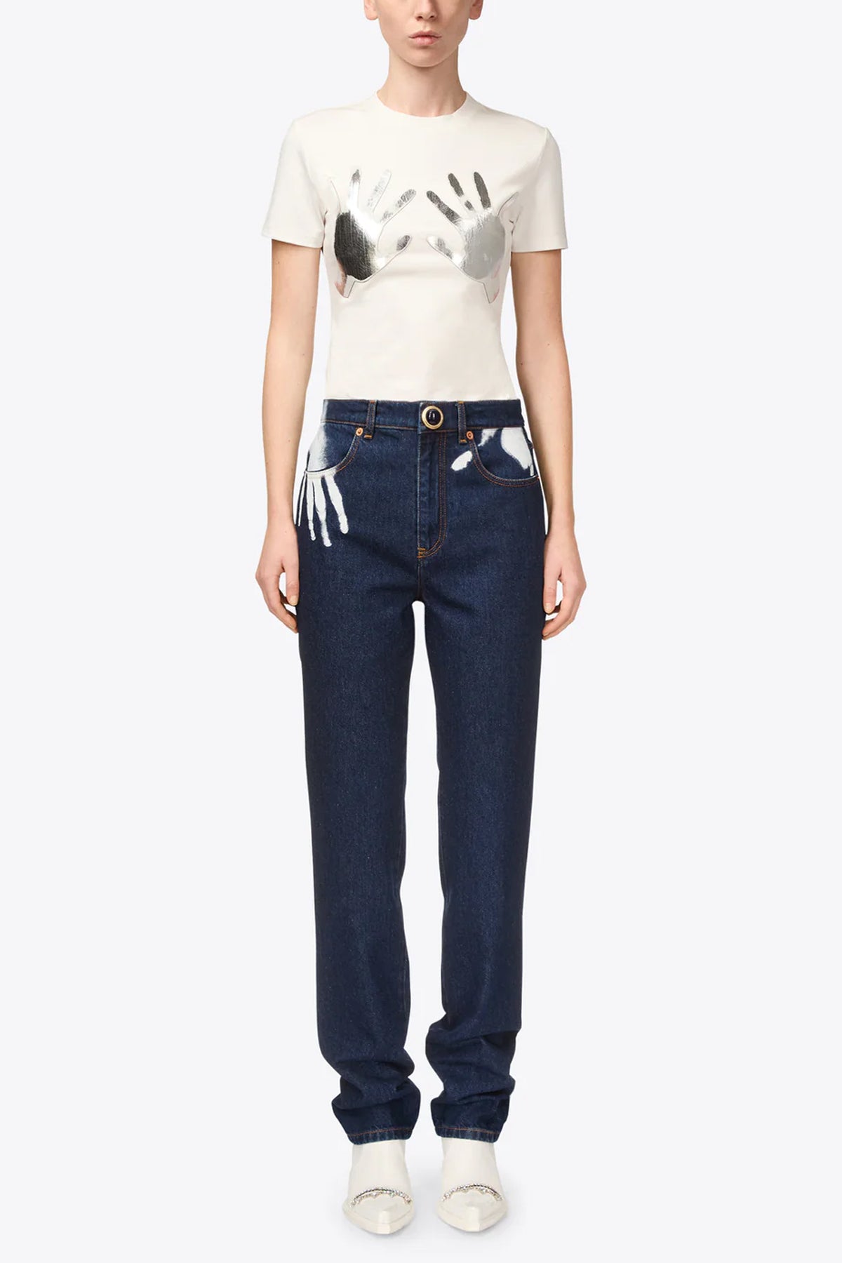 Handprint Straight Leg Jean in Dark Blue - shop - olivia.com