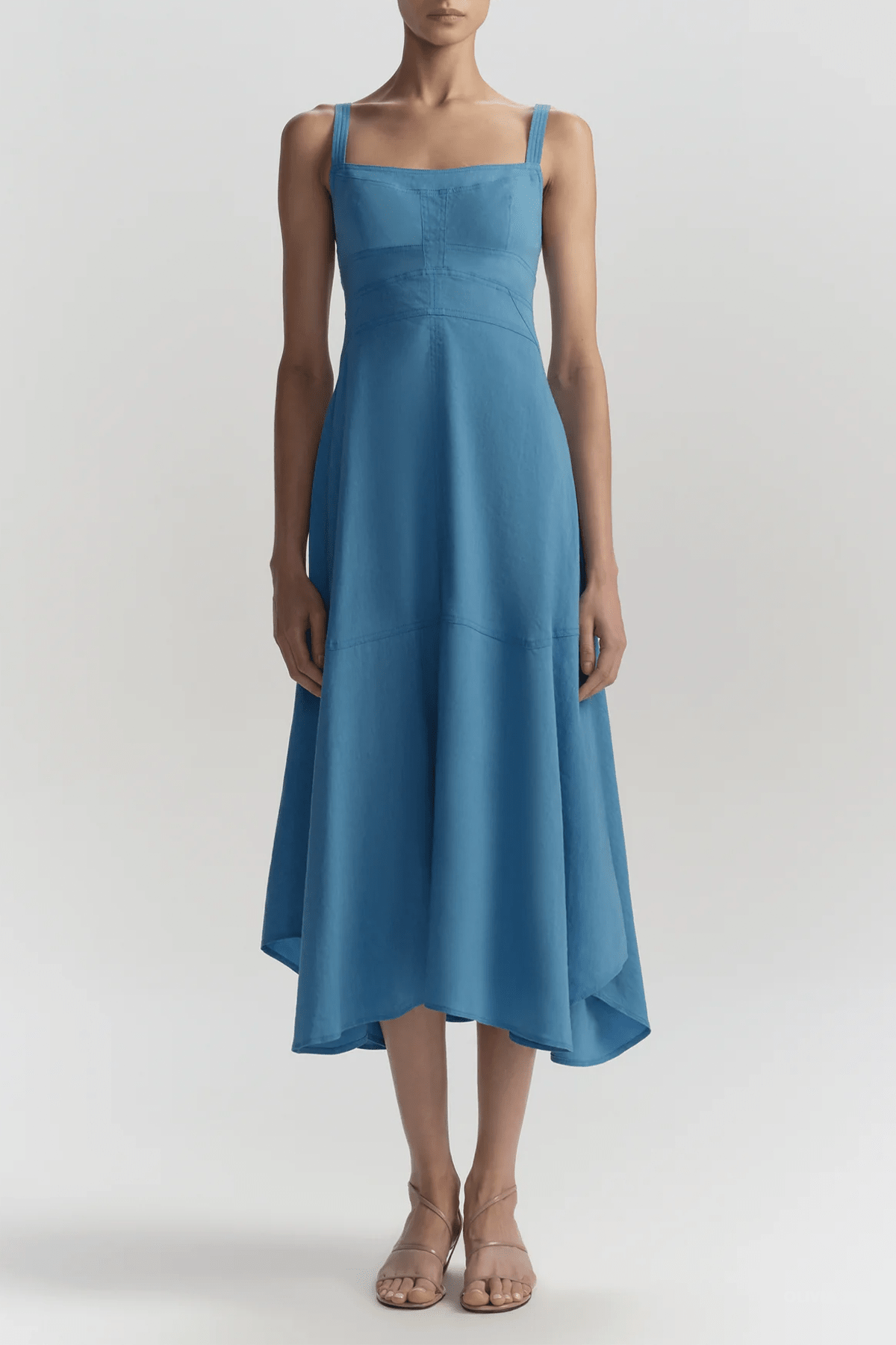 Harlow Linen Midi Dress in Tahoe Blue - shop - olivia.com