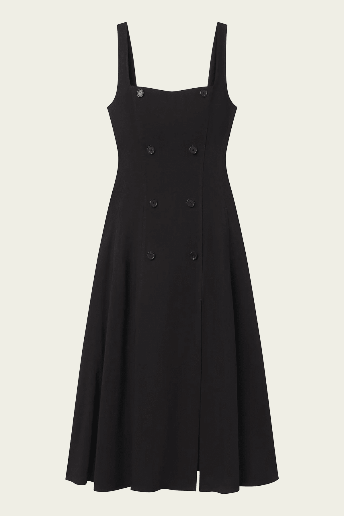 Hayes Button Front Linen Midi Dress in Black - shop - olivia.com
