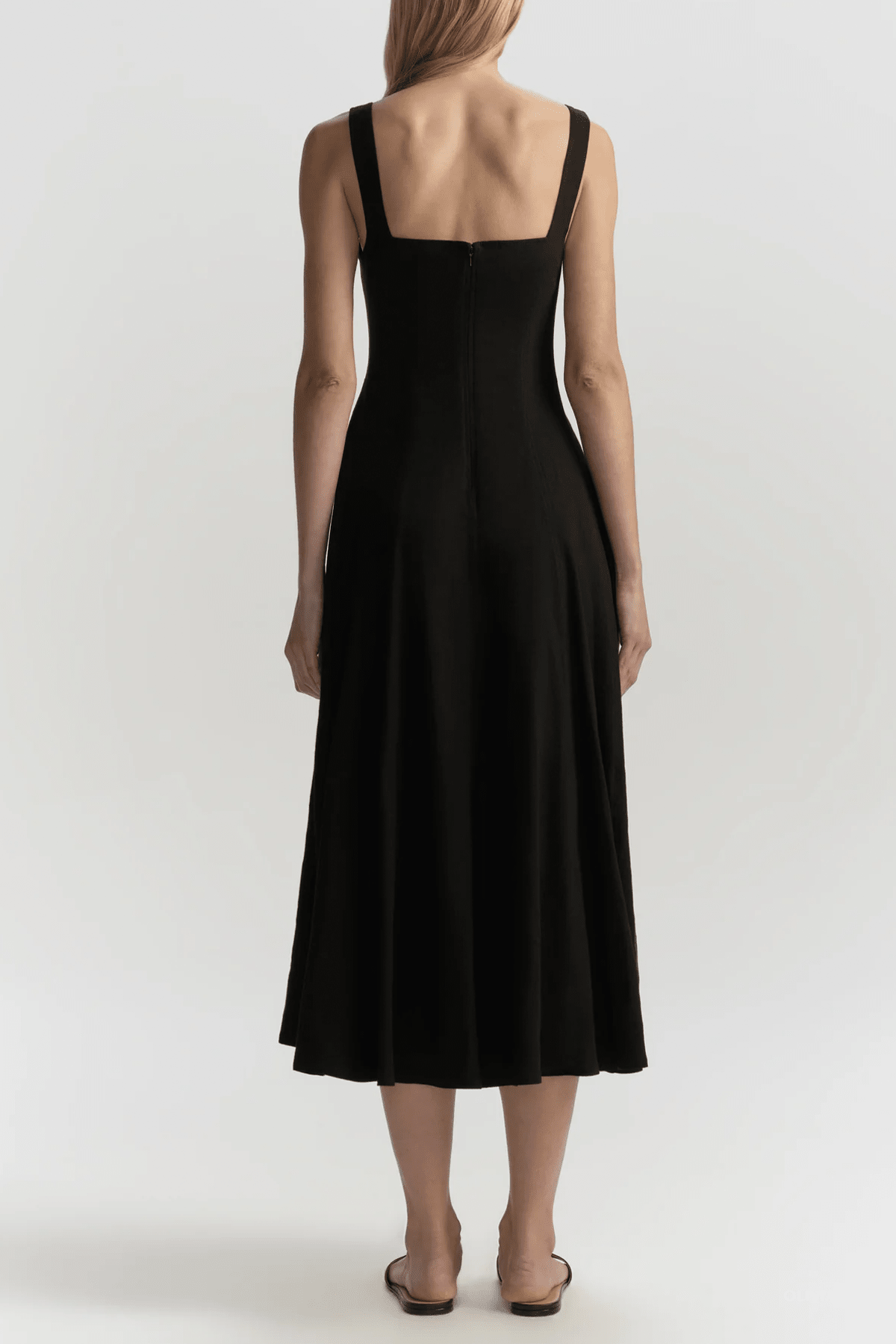 Hayes Button Front Linen Midi Dress in Black - shop - olivia.com