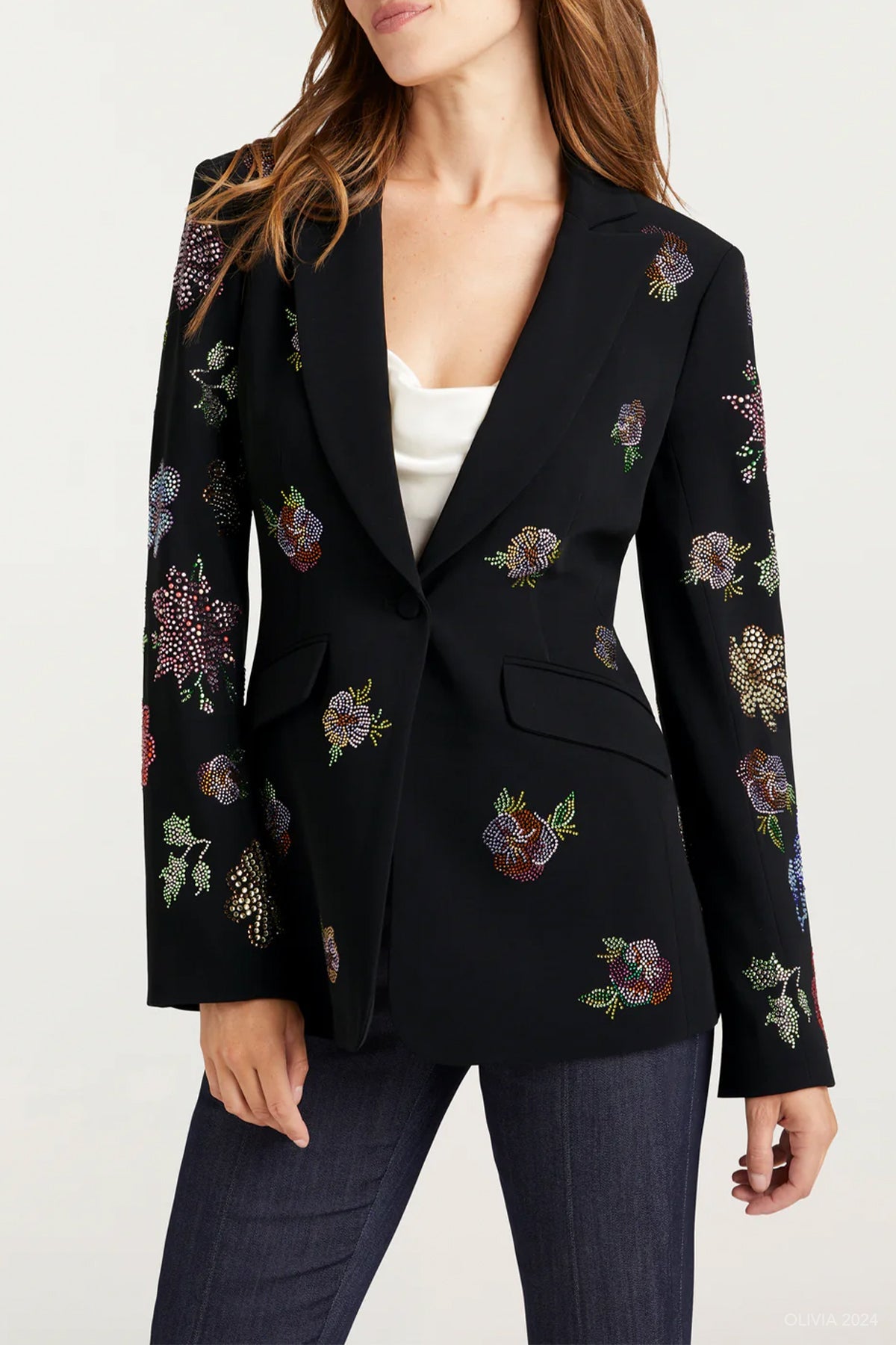 Heatset Pansy Garden Cheyenne Blazer in Black Multi - shop - olivia.com