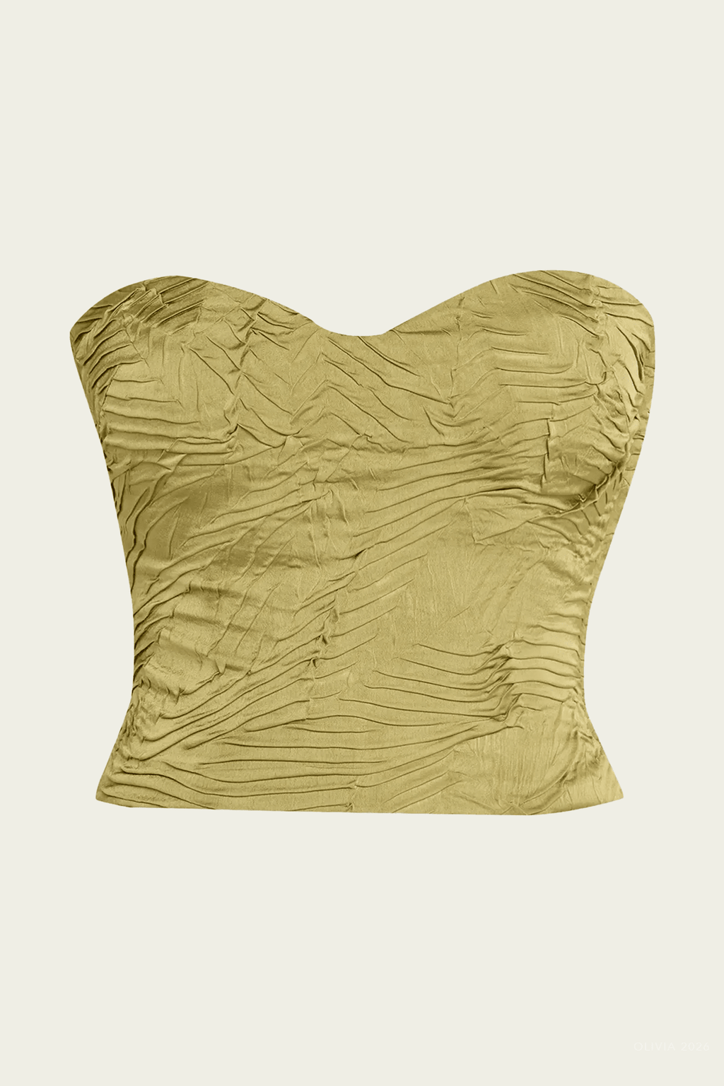 OMMO LLIC BALLON KT BUSTIER ゴールド Heleen Satin Cropped Bustier Top in Moss Gold