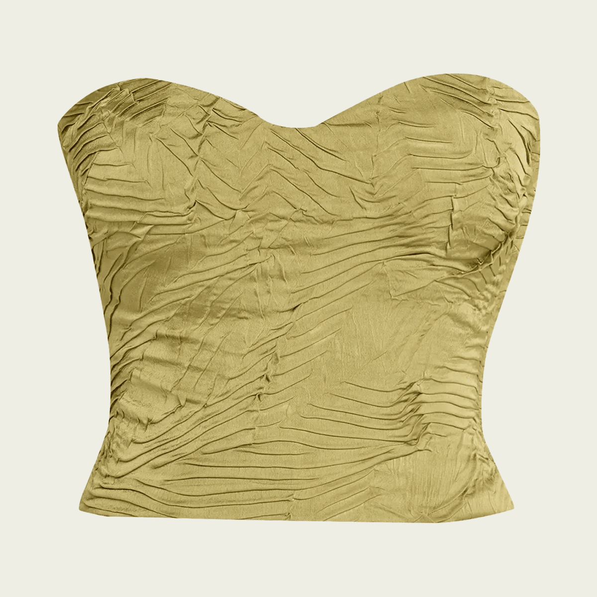 OMMO LLIC BALLON KT BUSTIER ゴールド Heleen Satin Cropped Bustier Top in Moss Gold