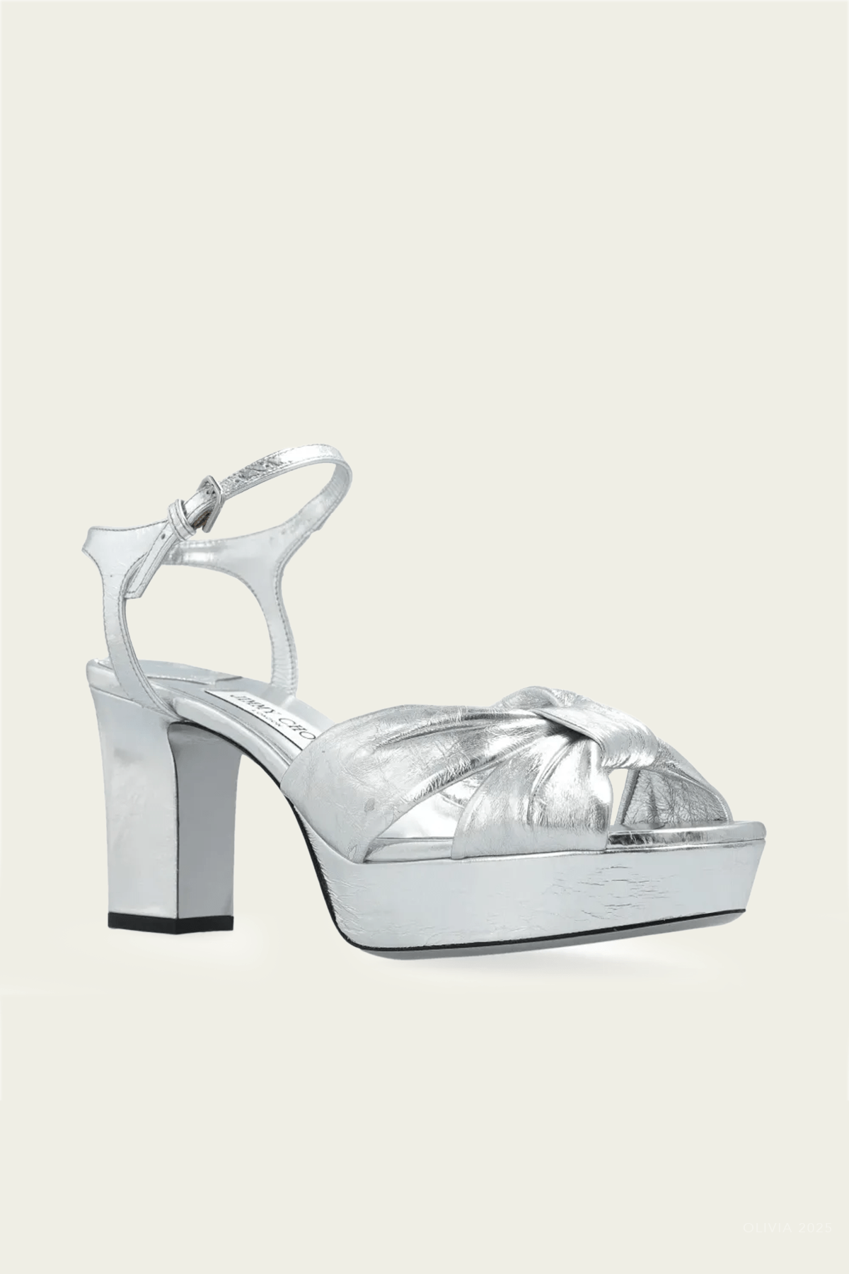Heloise 80 Leather Platform Sandals in Metallic Silver - shop - olivia.com