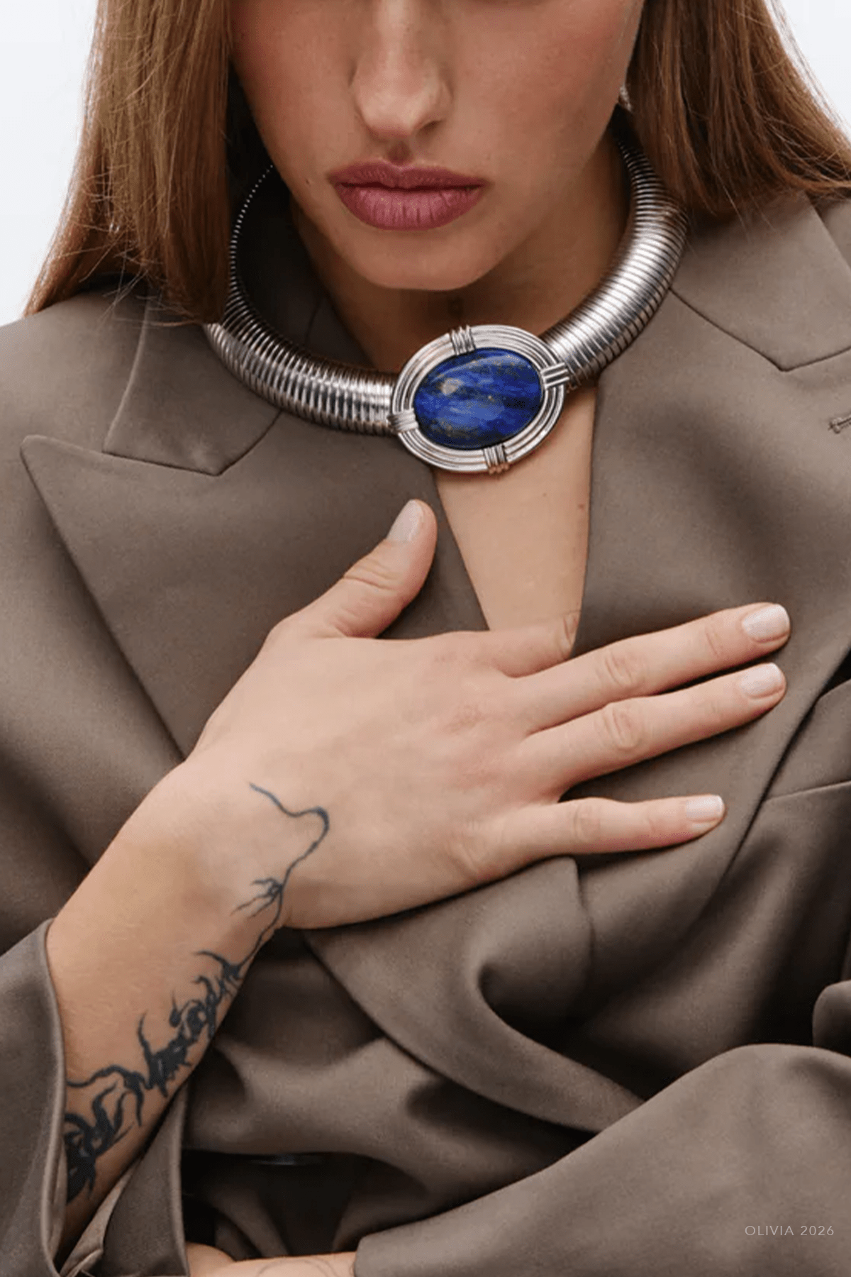 Hera Necklace in Silver Navy - shop-olivia.com