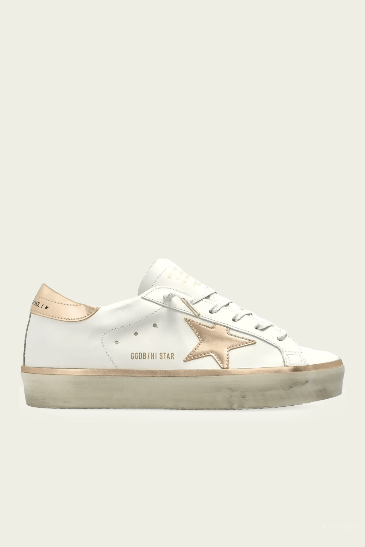 Hi - Star White Gold Leather Sneaker - shop - olivia.com